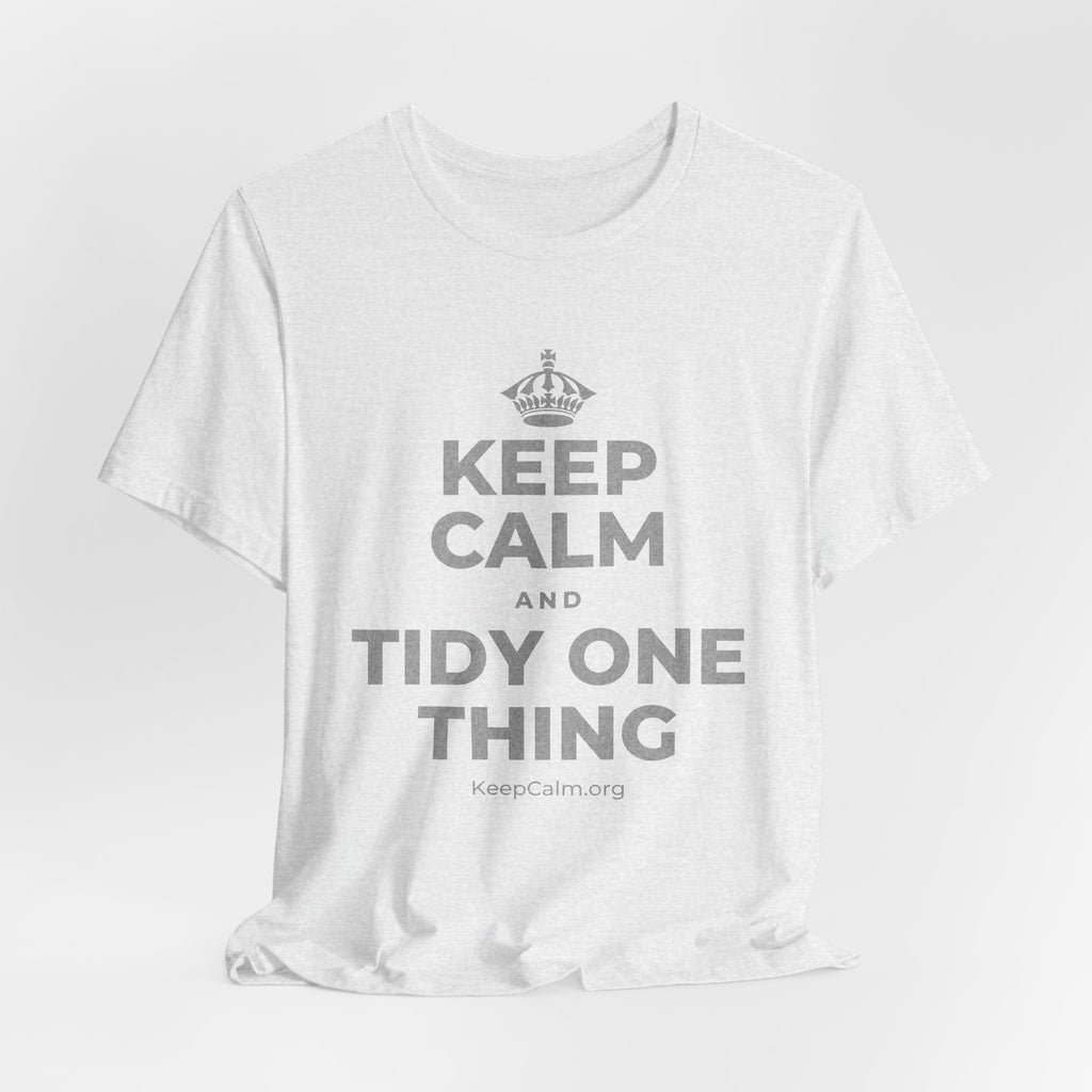 KEEP CALM AND TIDY ONE THING T-Shirt (Soft Cream–Heather Mauve)