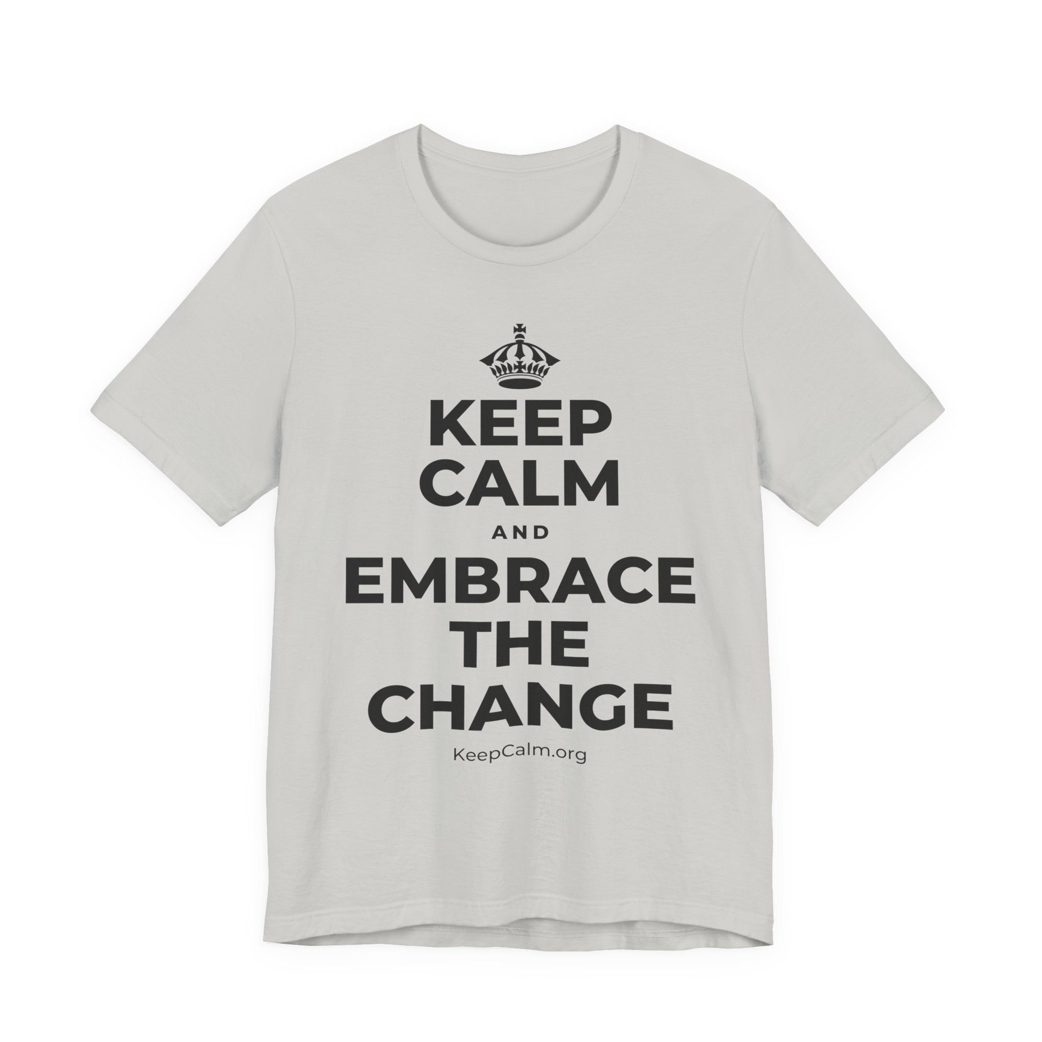 KEEP CALM AND EMBRACE THE CHANGE T-Shirt (Baby Blue–Silver)