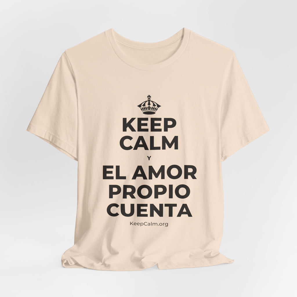 KEEP CALM Y EL AMOR PROPIO CUENTA T-Shirt (Soft Cream–Heather Mauve)