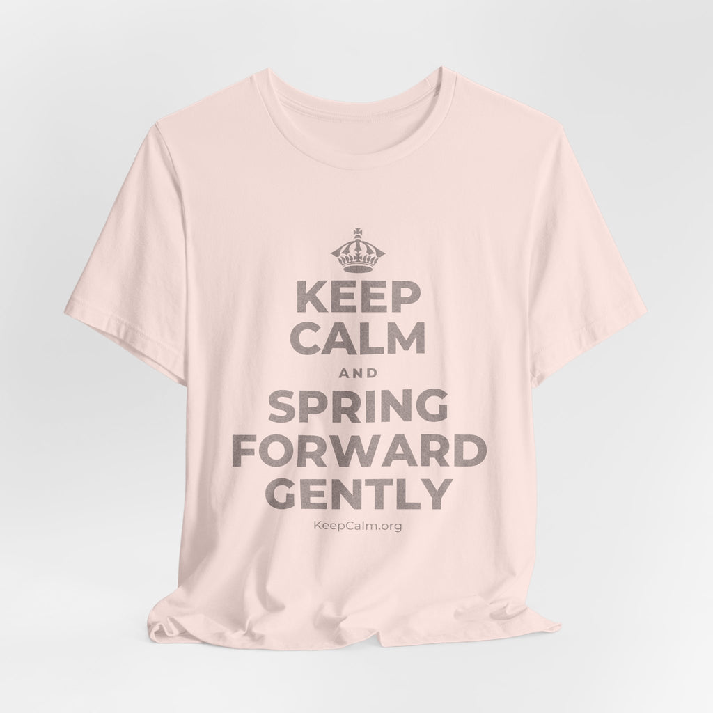 KEEP CALM AND SPRING FORWARD GENTLY T-Shirt (Soft Cream–Heather Mauve)