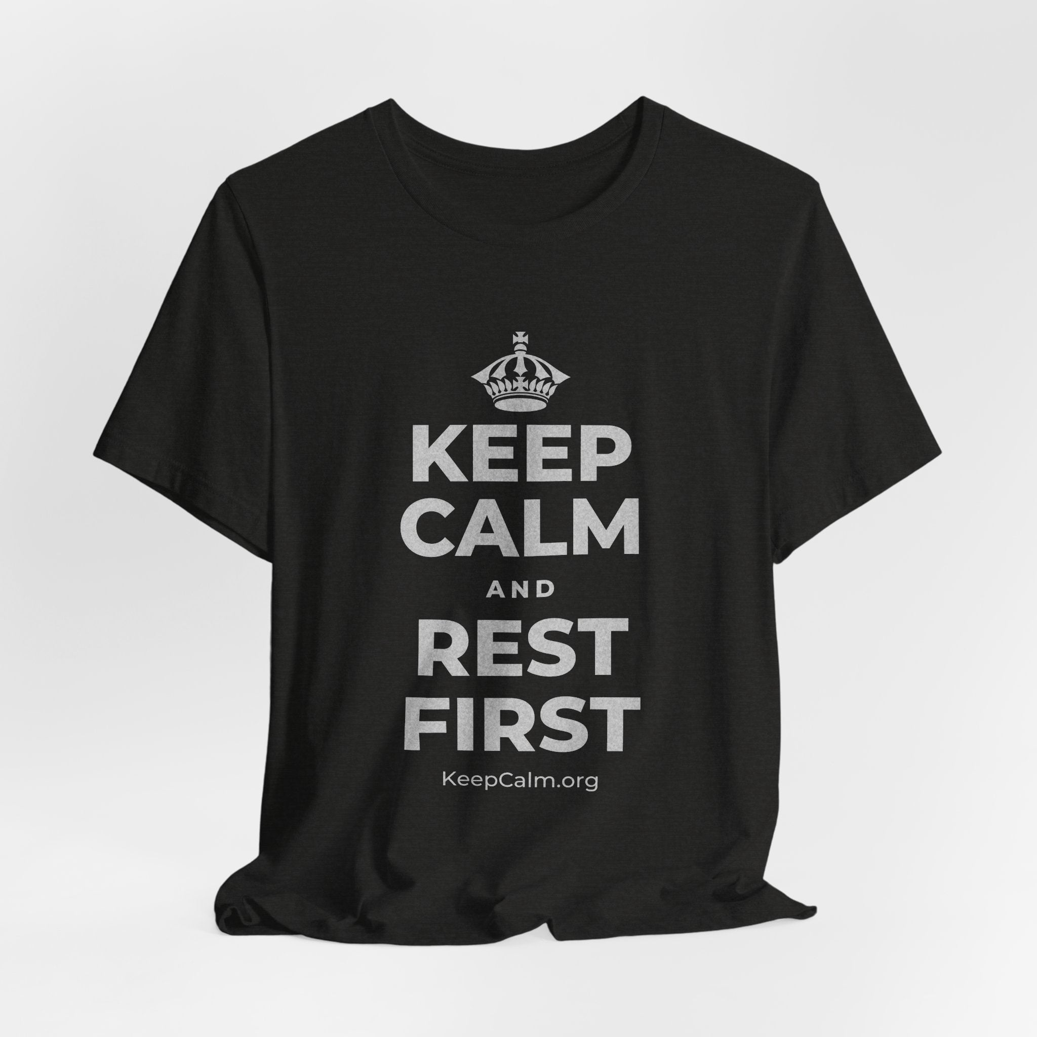 KEEP CALM AND REST FIRST T-Shirt (Soft Cream–Heather Mauve)
