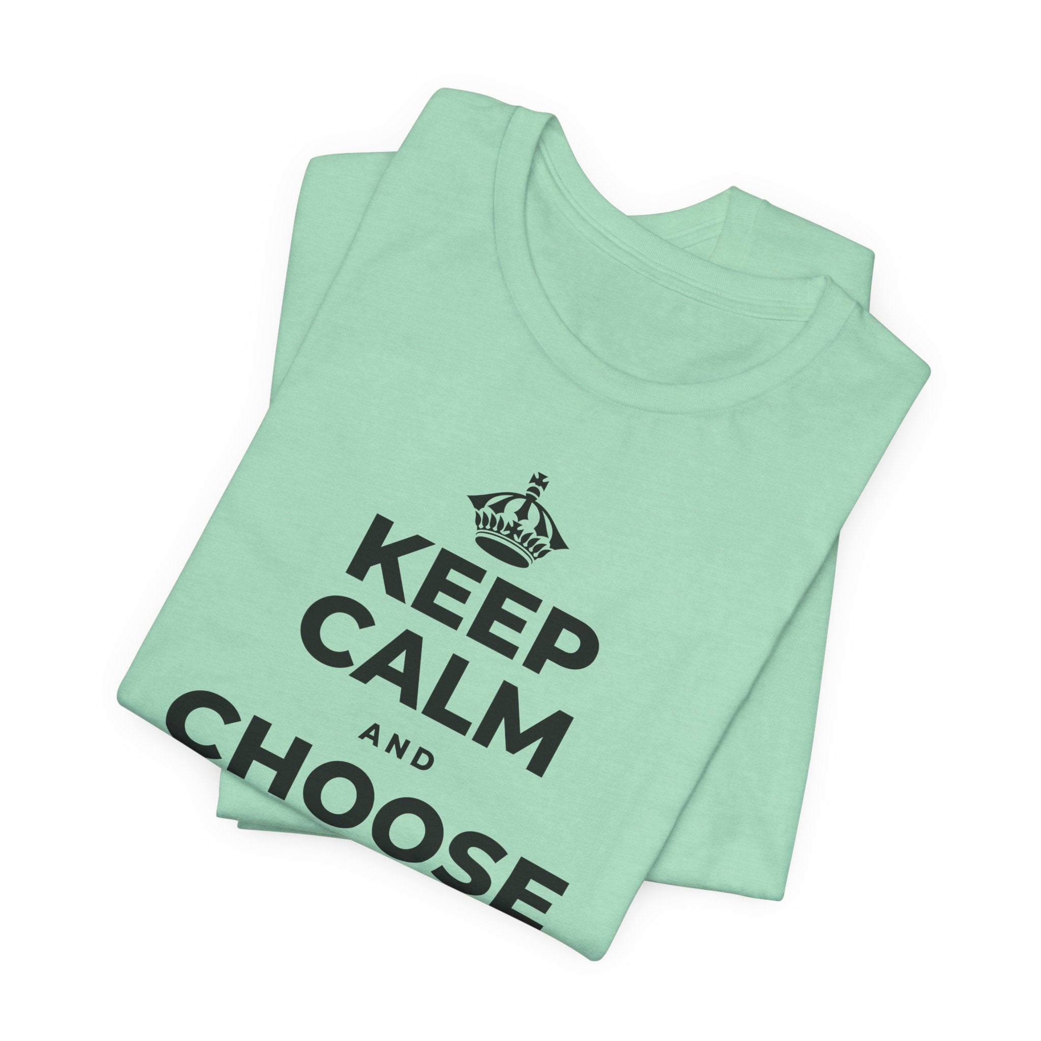 KEEP CALM AND CHOOSE PRESENCE OVER PRESENTS T-Shirt (Baby Blue–Silver)