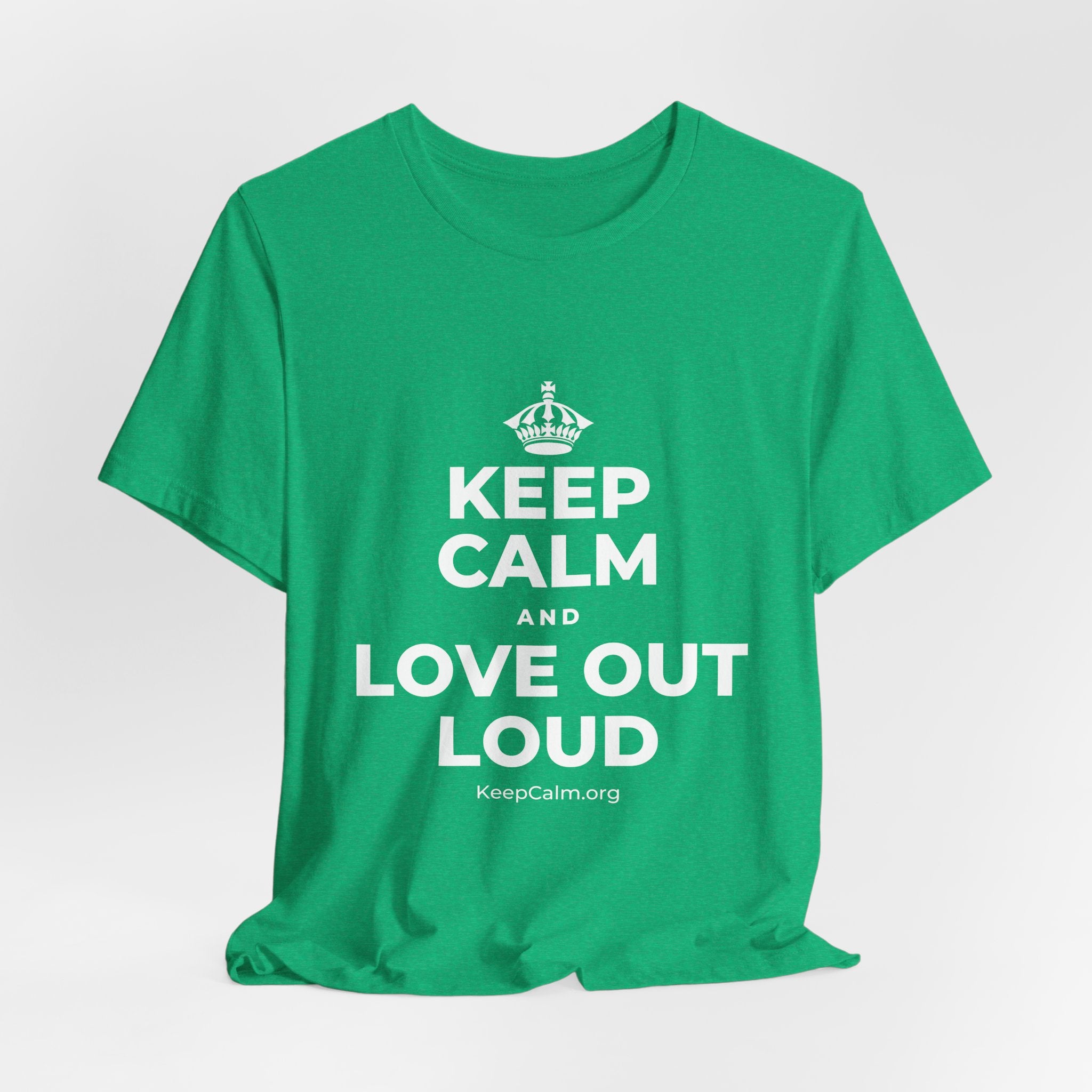 KEEP CALM AND LOVE OUT LOUD T-Shirt (Baby Blue–Silver)
