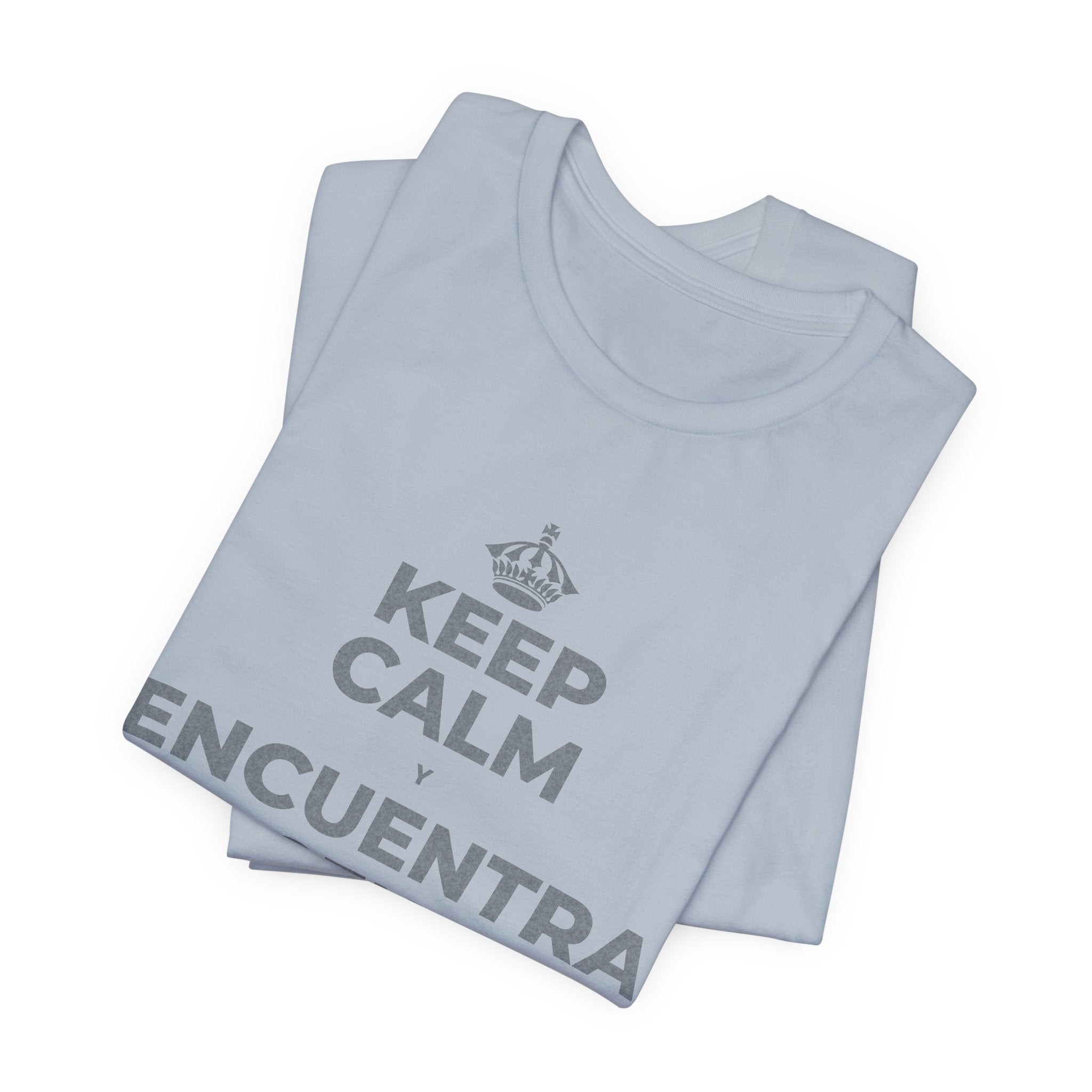 KEEP CALM Y ENCUENTRA TU CENTRO T-Shirt (White–Asphalt)