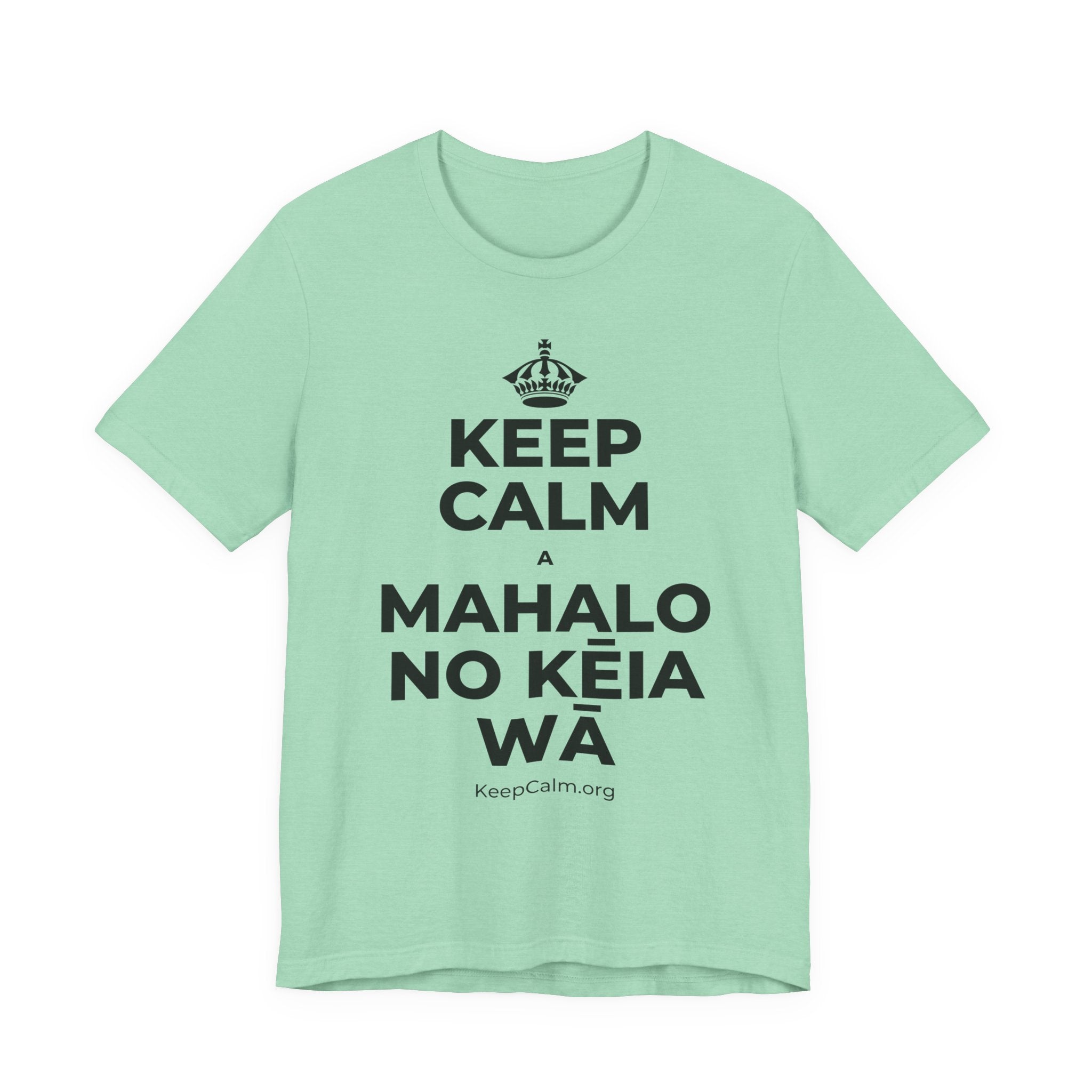 KEEP CALM A MAHALO NO KĒIA WĀ T-Shirt (Baby Blue–Silver)