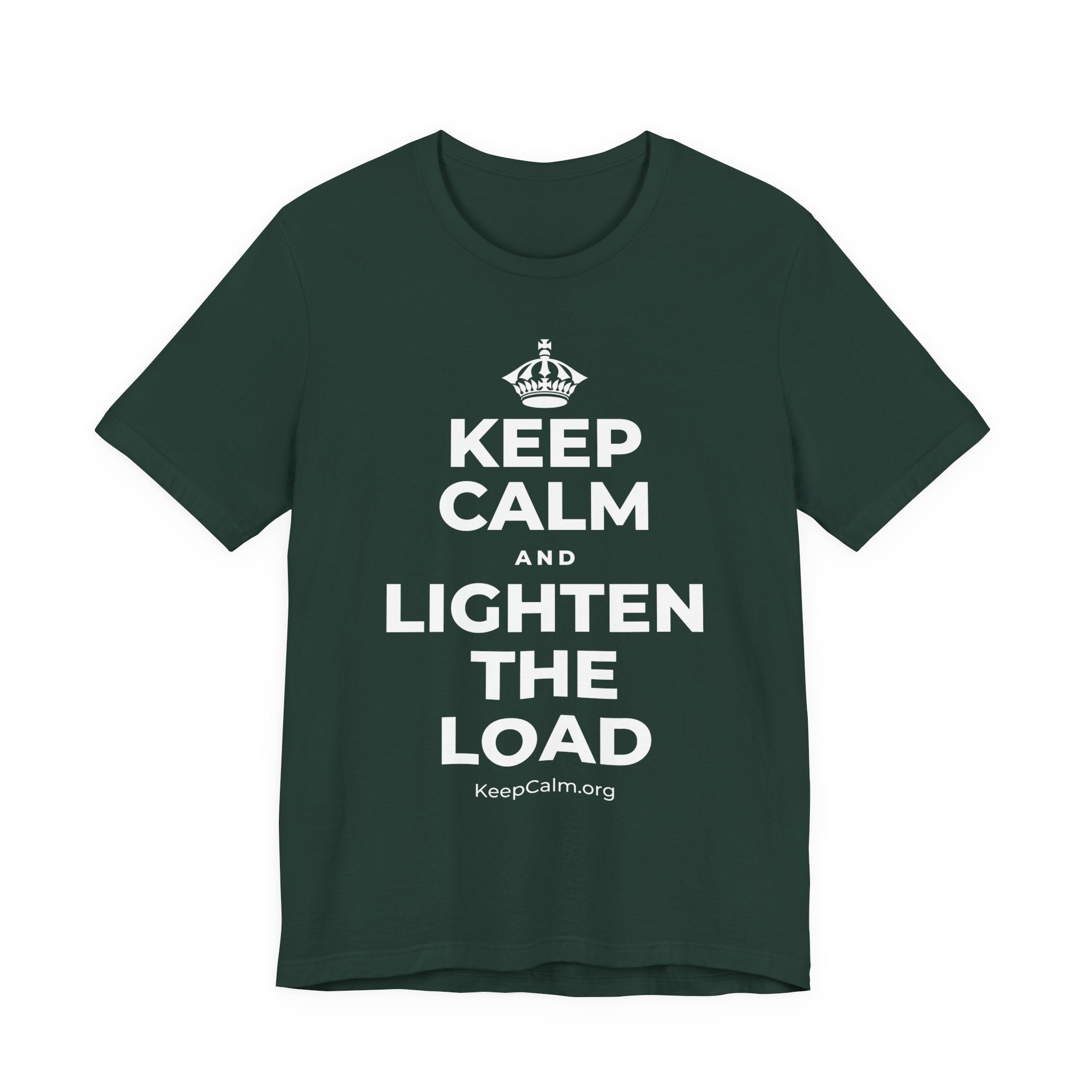 KEEP CALM AND LIGHTEN THE LOAD T-Shirt (White–Asphalt)