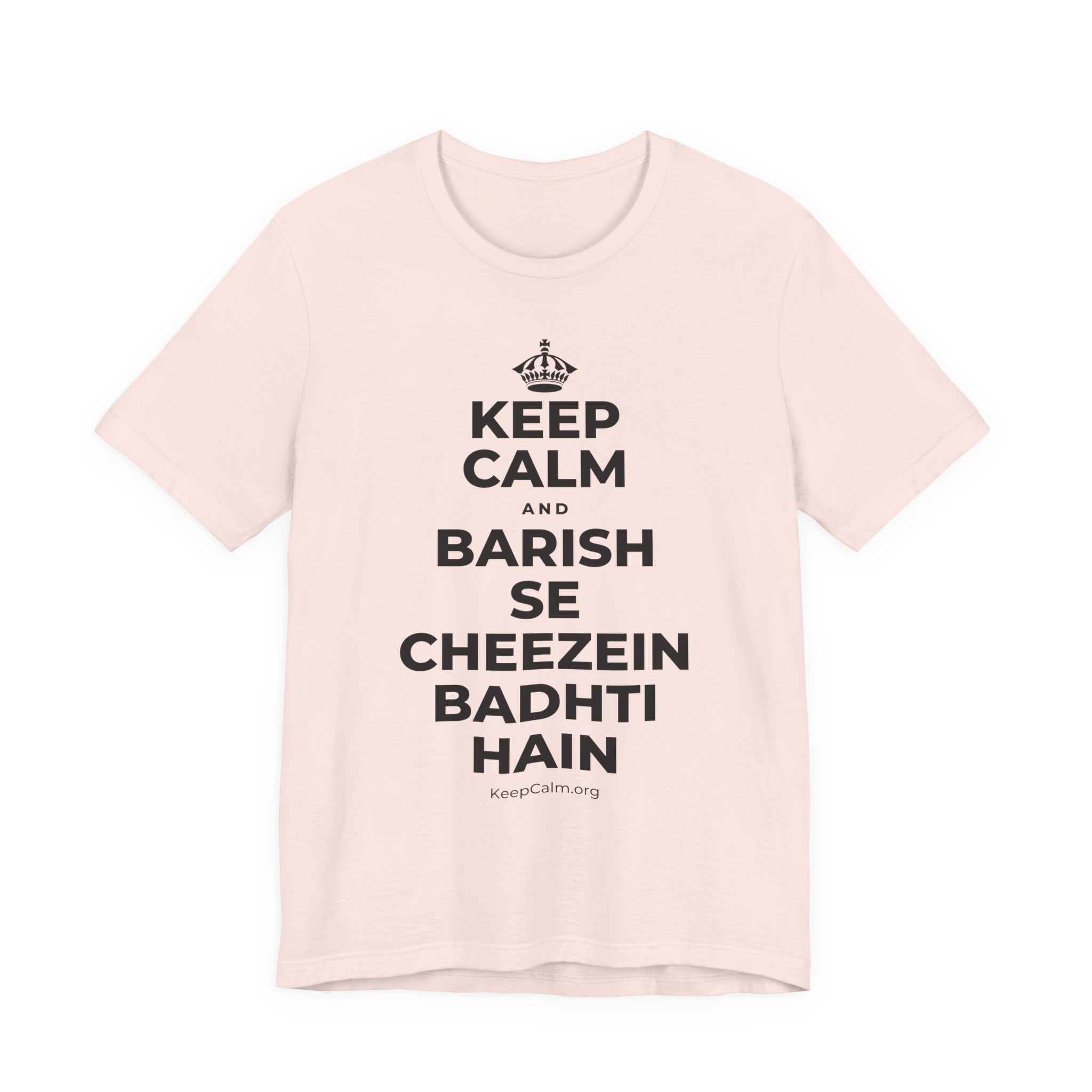 KEEP CALM AND BARISH SE CHEEZEIN BADHTI HAIN T-Shirt (Soft Cream–Heather Mauve)