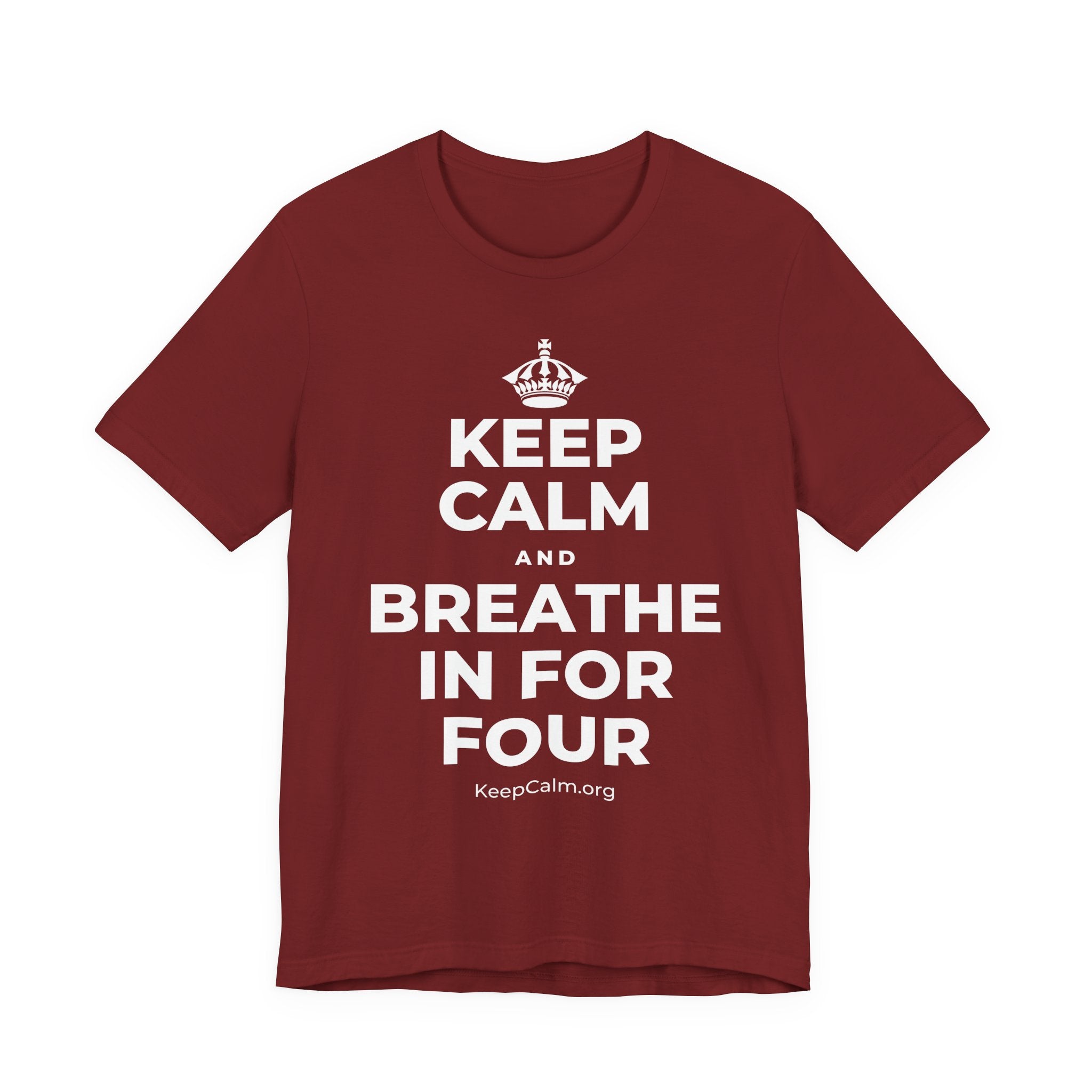 KEEP CALM AND BREATHE IN FOR FOUR T-Shirt (Baby Blue–Silver)