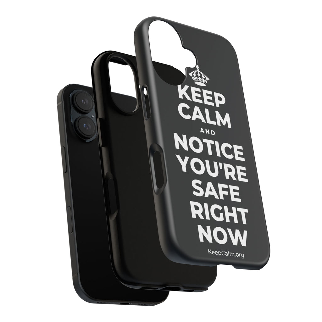 KEEP CALM AND NOTICE YOU'RE SAFE RIGHT NOW Phone Case (Dark)