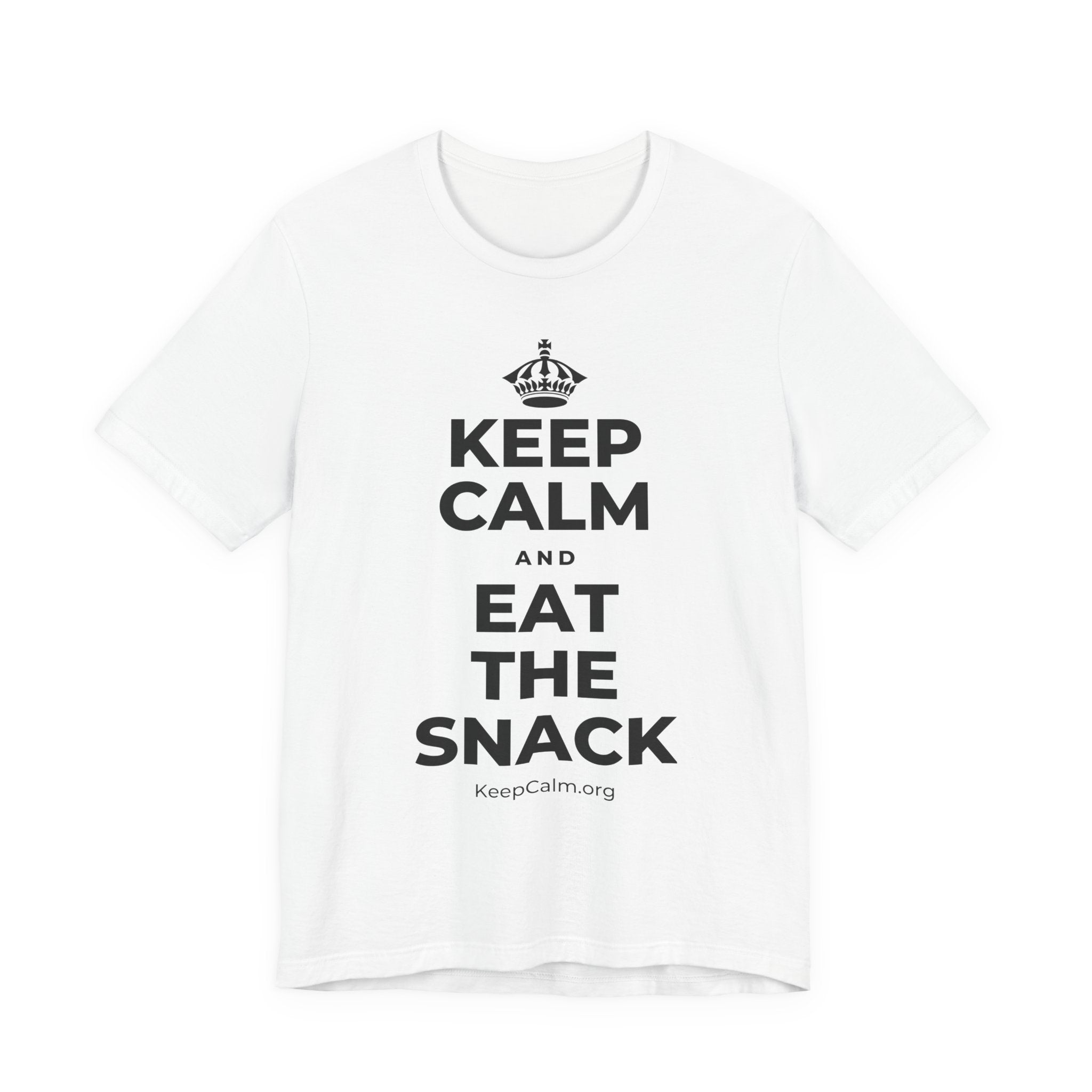 KEEP CALM AND EAT THE SNACK T-Shirt (White–Asphalt)