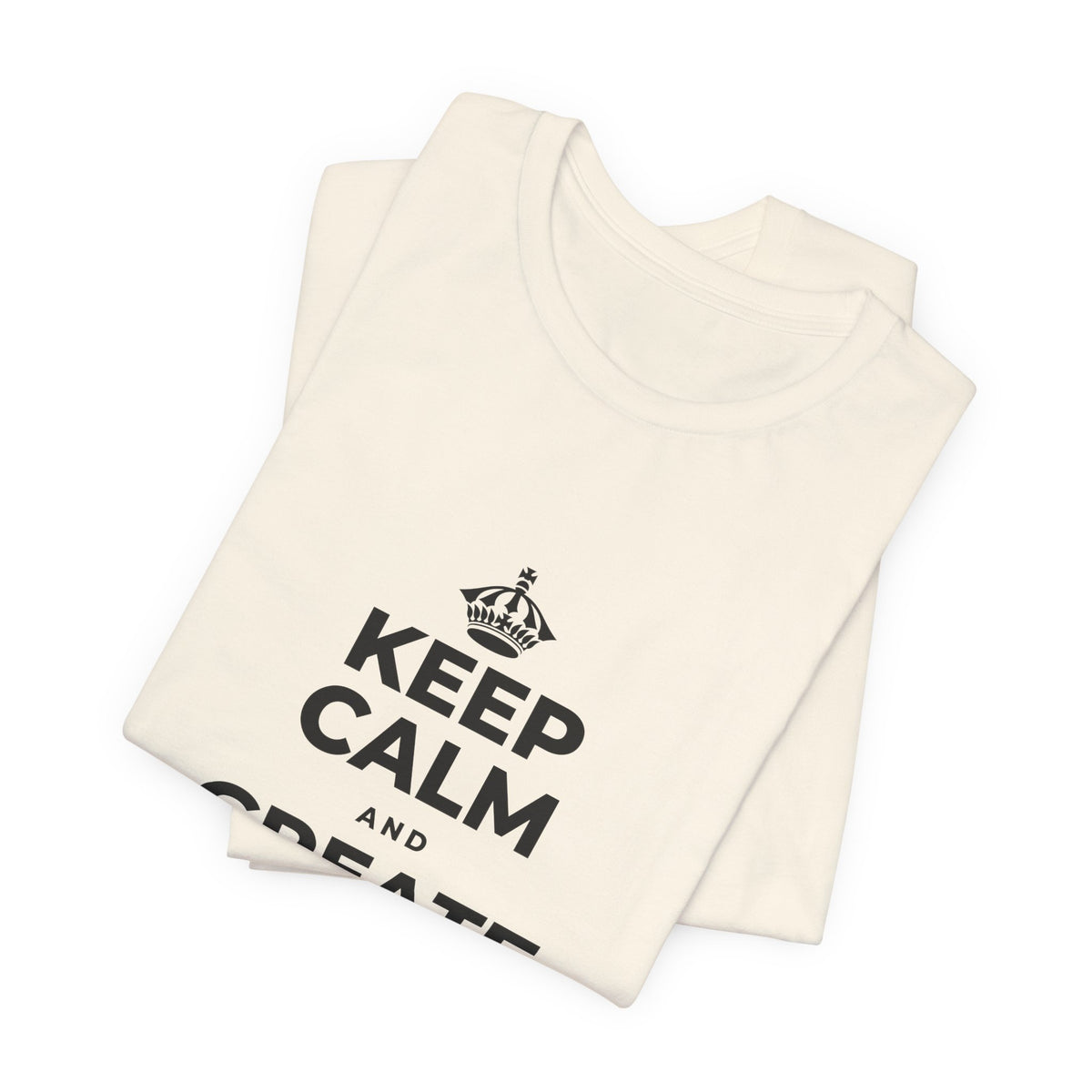 KEEP CALM AND CREATE WITH HIGGSFIELD T-Shirt (White–Asphalt)