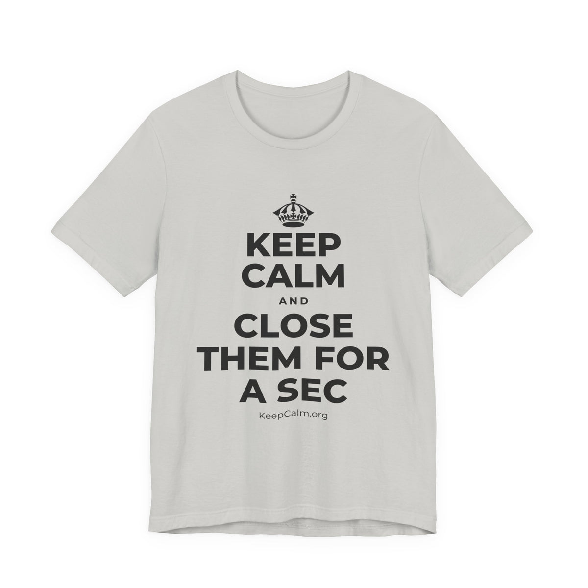 KEEP CALM AND CLOSE THEM FOR A SEC T-Shirt (Baby Blue–Silver)