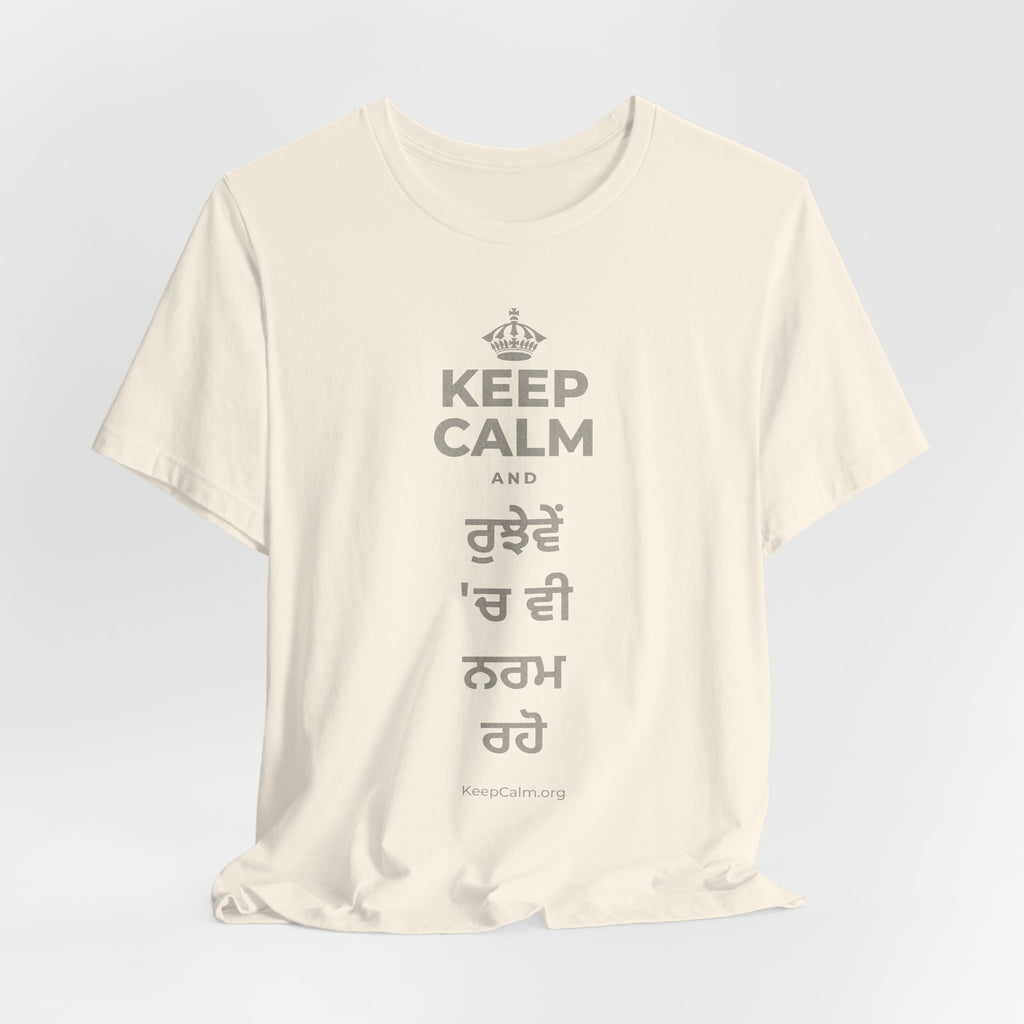 KEEP CALM AND ਰੁਝੇਵੇਂ 'ਚ ਵੀ ਨਰਮ ਰਹੋ T-Shirt (White–Asphalt)
