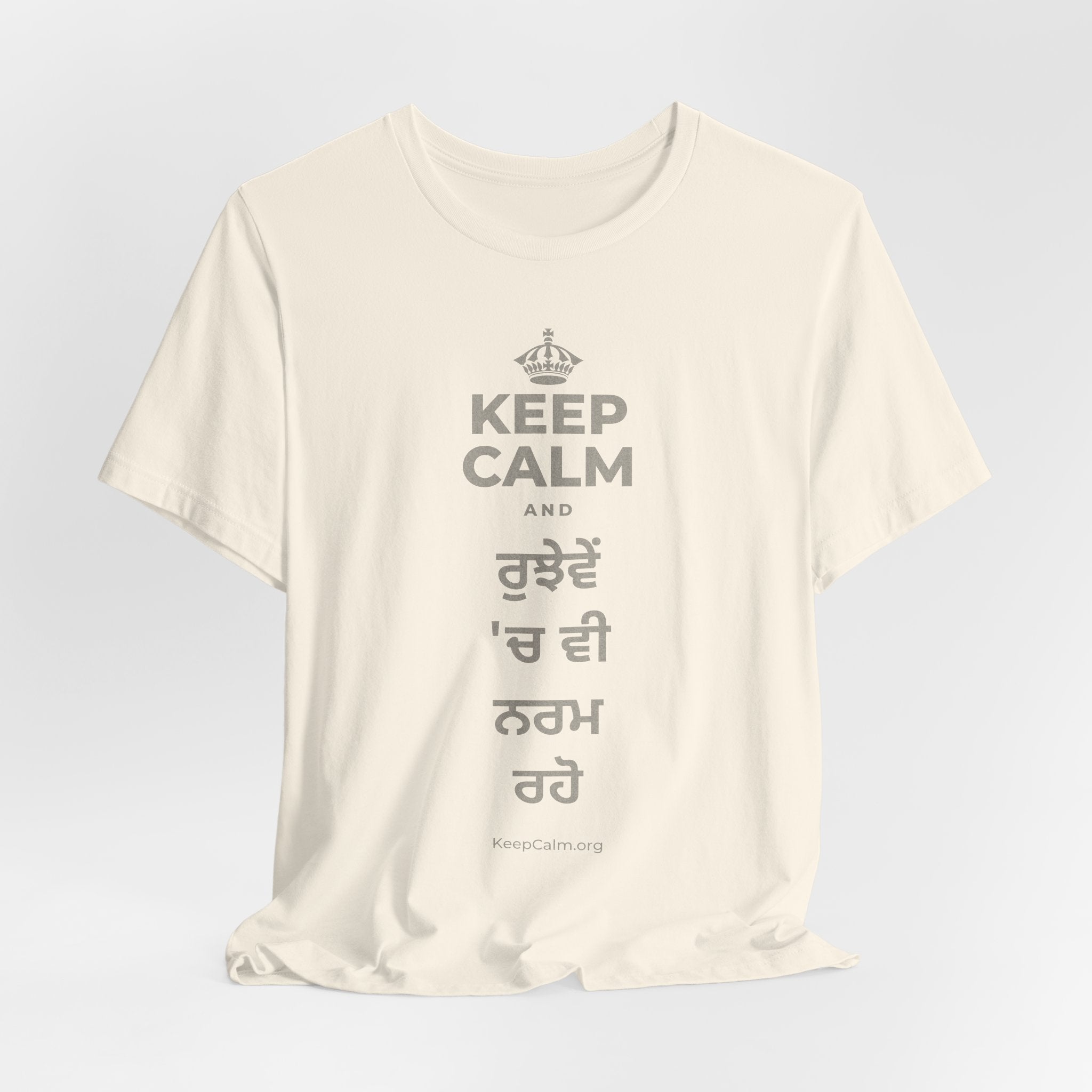 KEEP CALM AND ਰੁਝੇਵੇਂ 'ਚ ਵੀ ਨਰਮ ਰਹੋ T-Shirt (White–Asphalt)