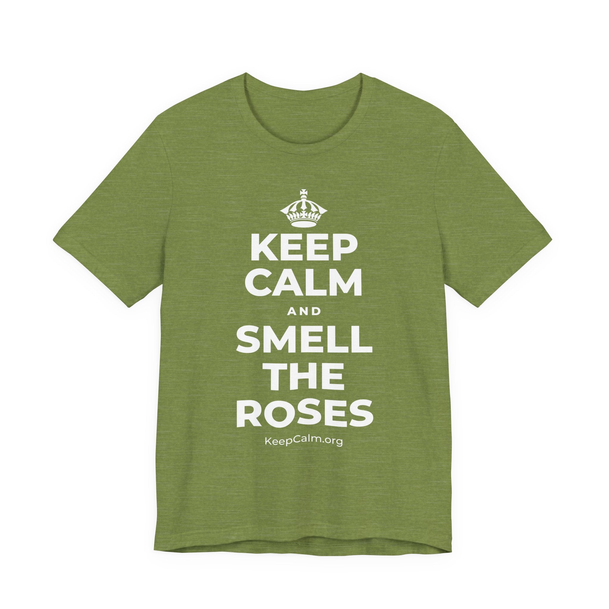 KEEP CALM AND SMELL THE ROSES T-Shirt (Baby Blue–Silver)