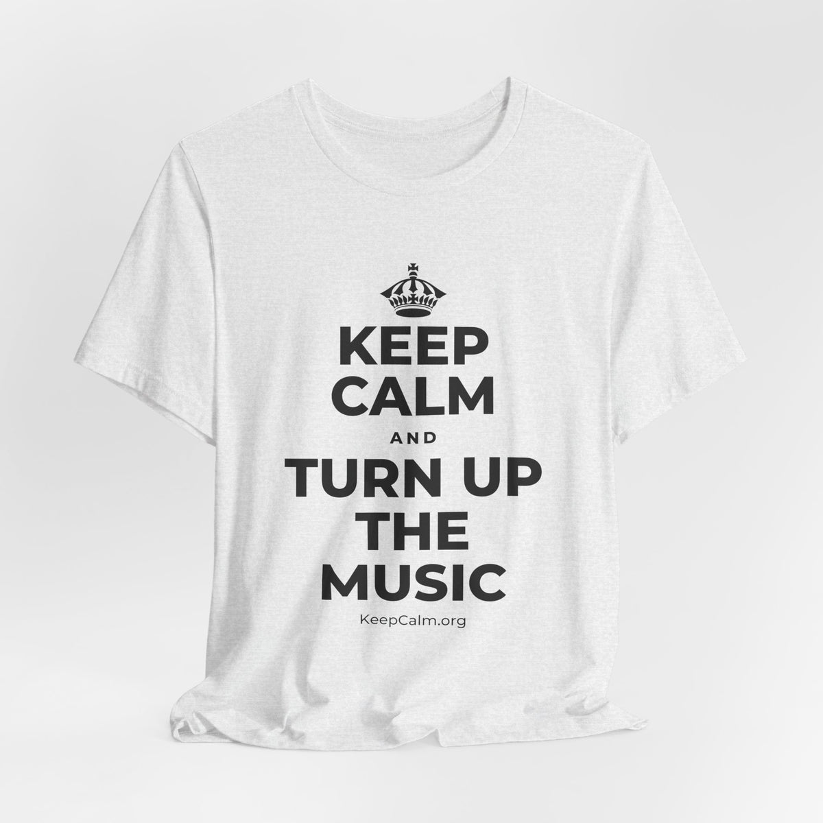 KEEP CALM AND TURN UP THE MUSIC T-Shirt (Soft Cream–Heather Mauve)