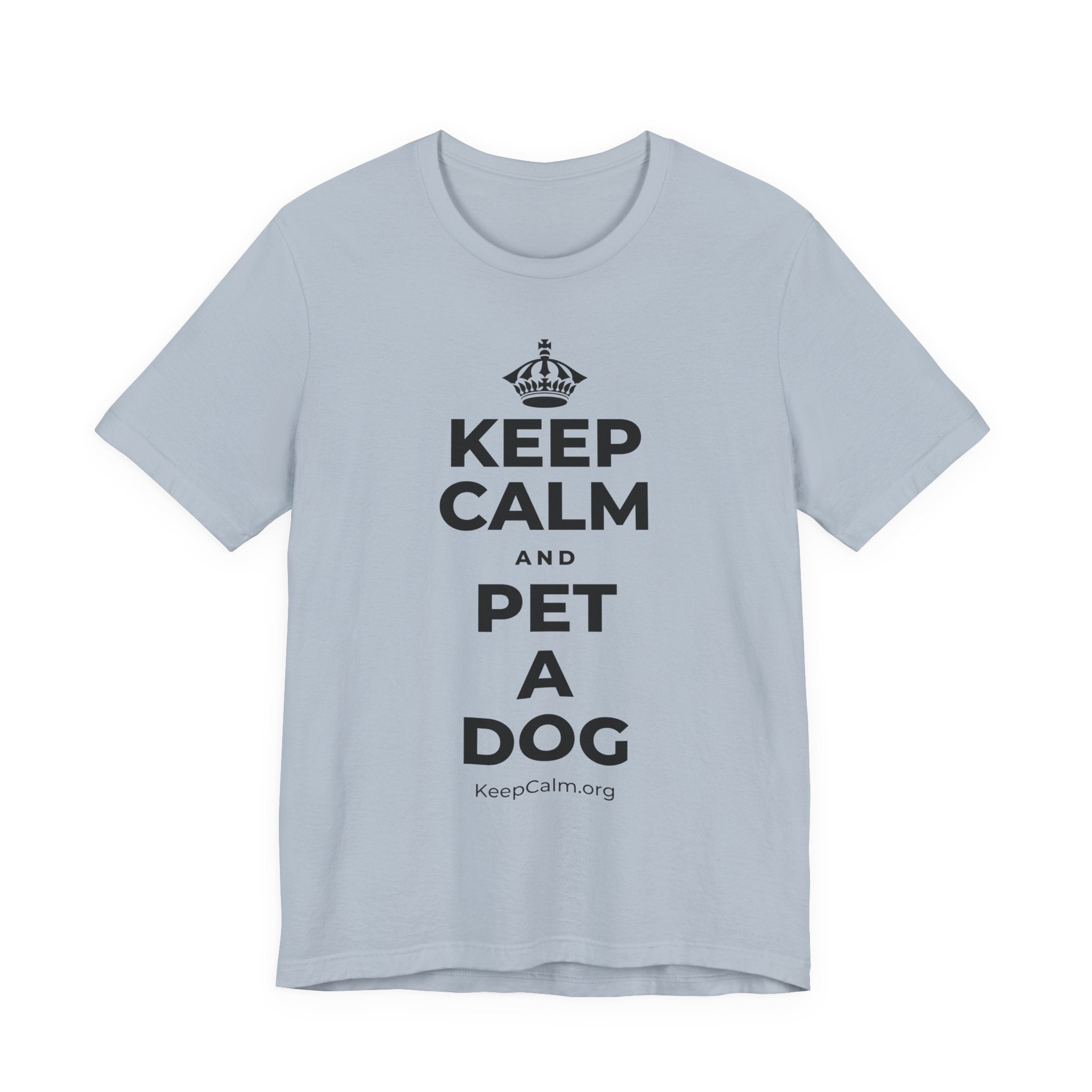 KEEP CALM AND PET A DOG T-Shirt (White–Asphalt)