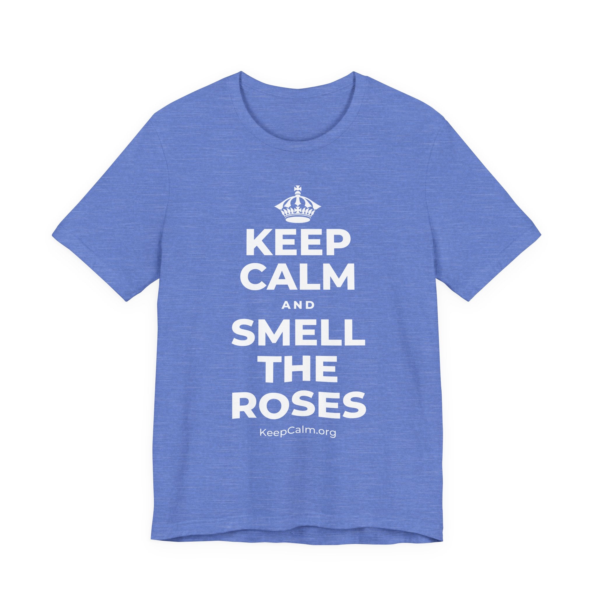 KEEP CALM AND SMELL THE ROSES T-Shirt (Soft Cream–Heather Mauve)
