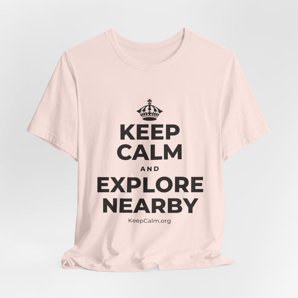 KEEP CALM AND EXPLORE NEARBY T-Shirt (Soft Cream–Heather Mauve)