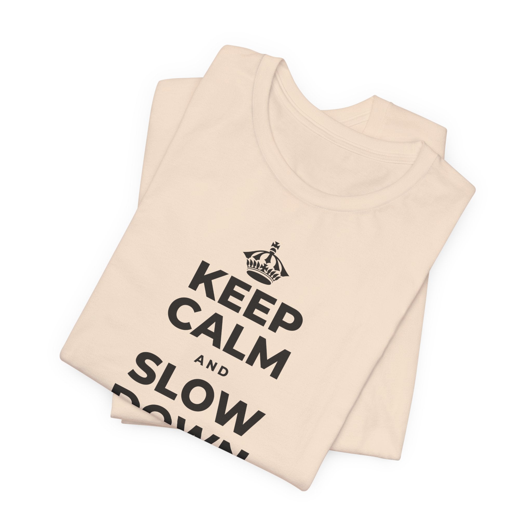 KEEP CALM AND SLOW DOWN WITH THE SEASON T-Shirt (Soft Cream–Heather Mauve)