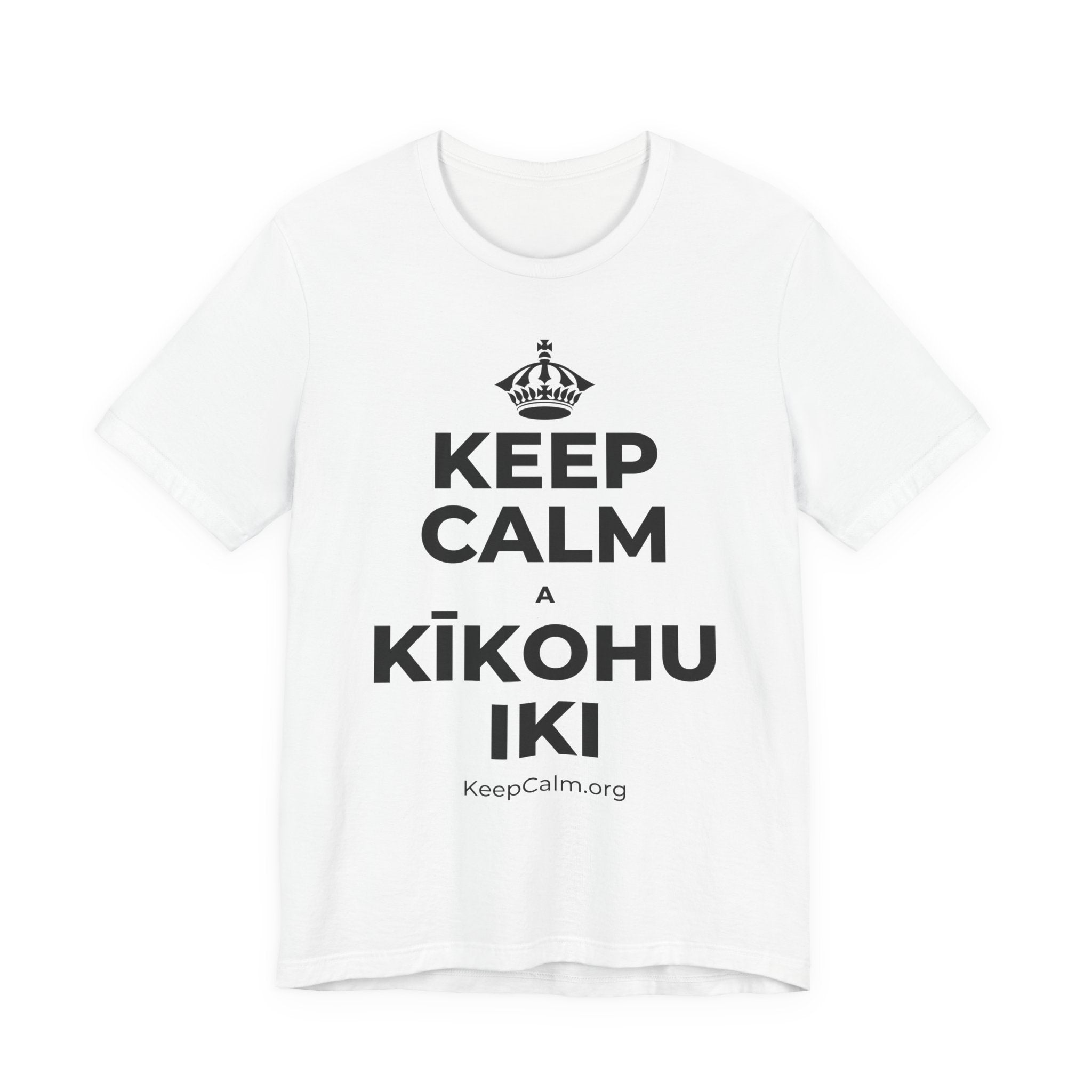 KEEP CALM A KĪKOHU IKI T-Shirt (White–Asphalt)