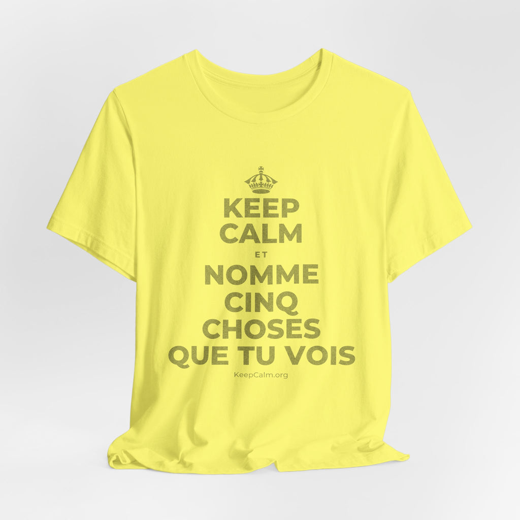 KEEP CALM ET NOMME CINQ CHOSES QUE TU VOIS T-Shirt (Soft Cream–Heather Mauve)