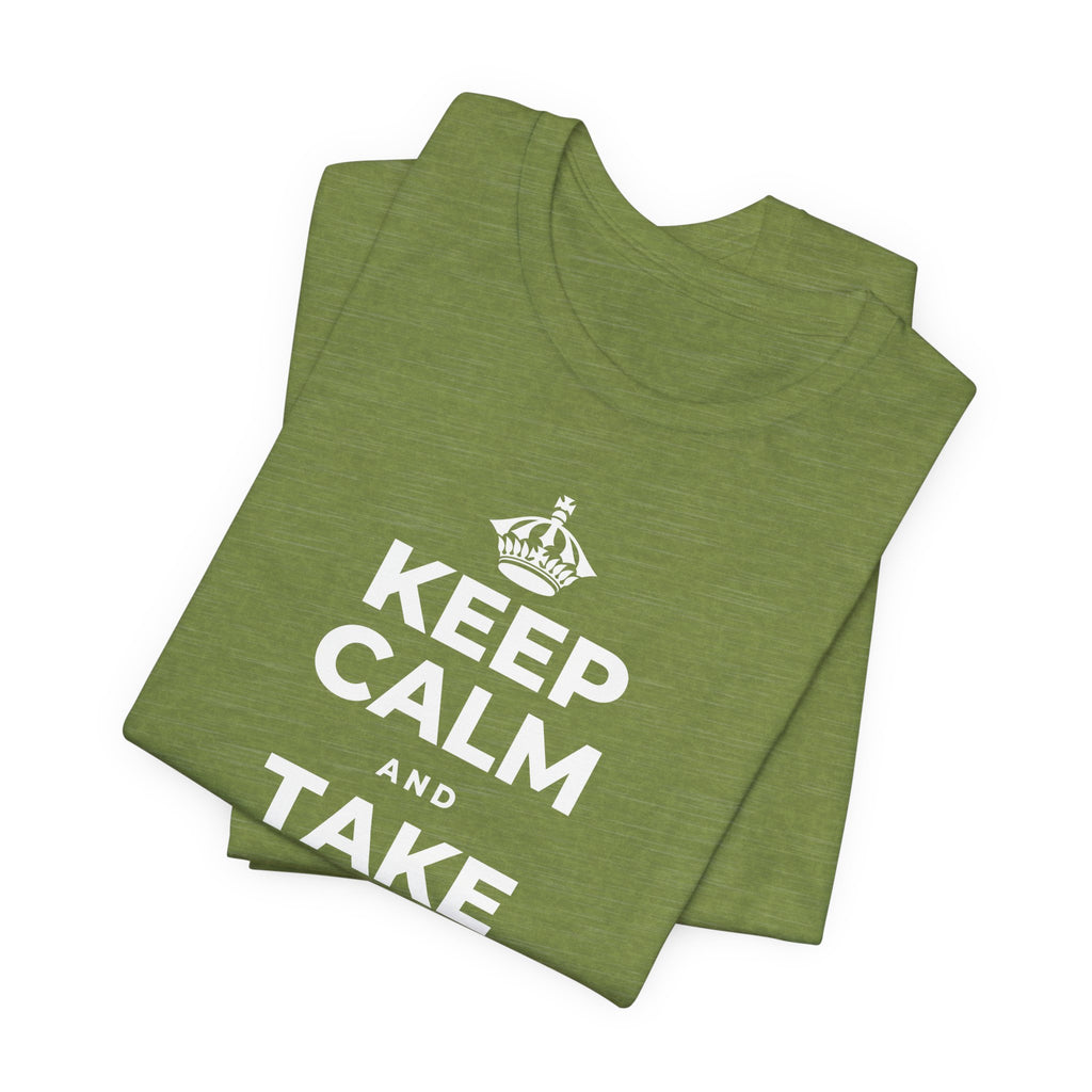 KEEP CALM AND TAKE THE FIRST STEP T-Shirt (Baby Blue–Silver)
