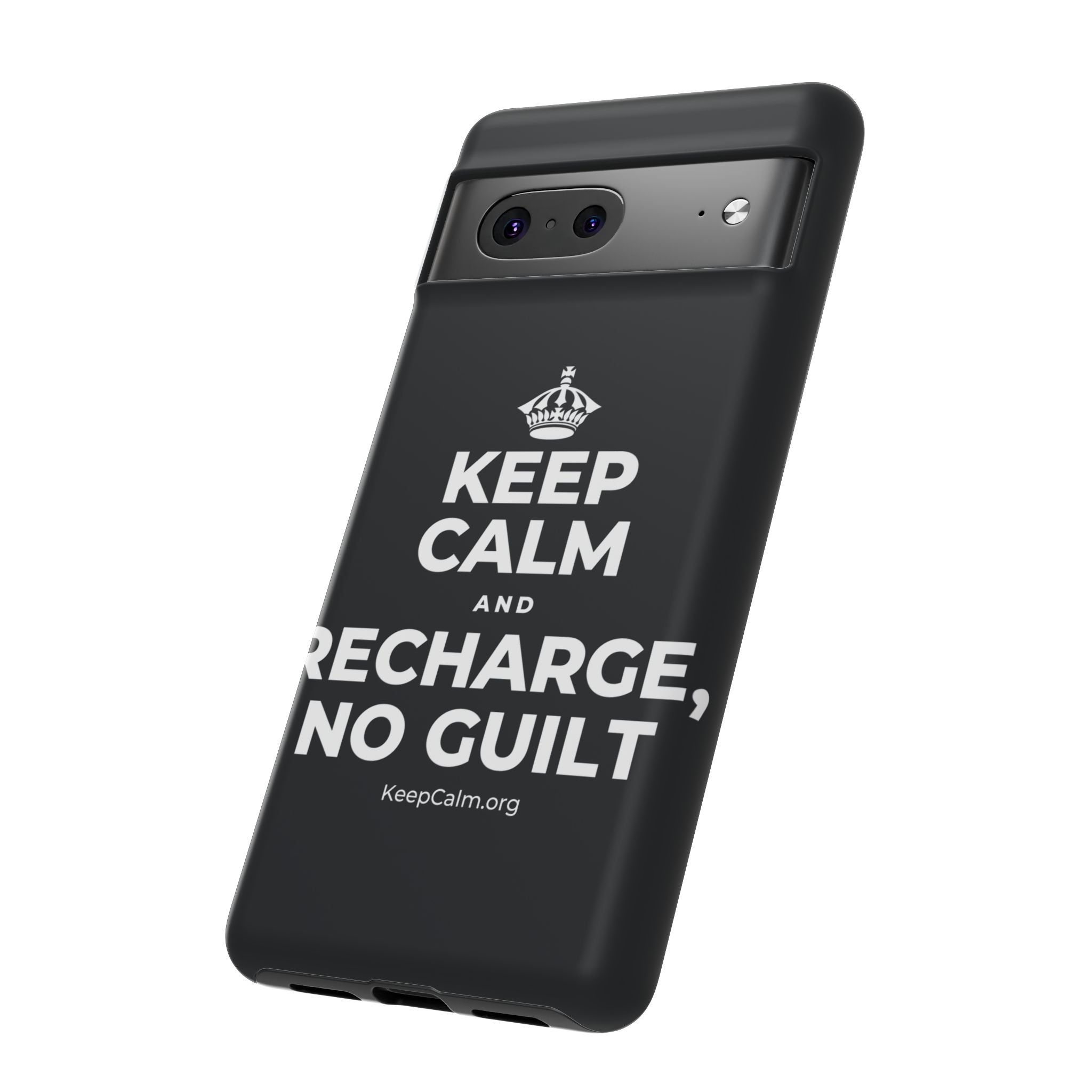 KEEP CALM AND RECHARGE, NO GUILT Phone Case (Dark)