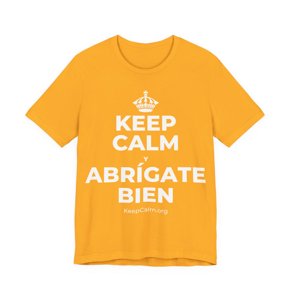 KEEP CALM Y ABRÍGATE BIEN T-Shirt (Baby Blue–Silver)