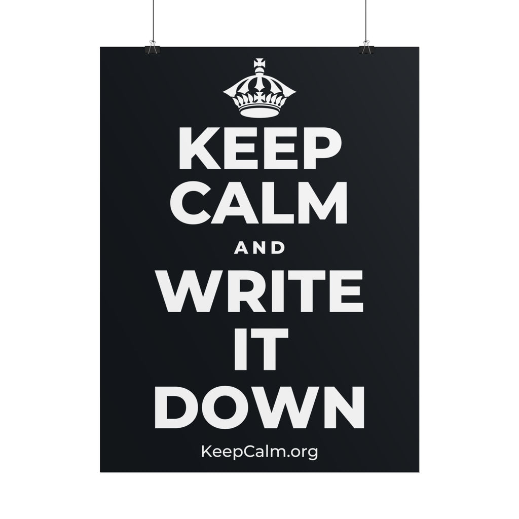 KEEP CALM AND WRITE IT DOWN Poster (Dark)
