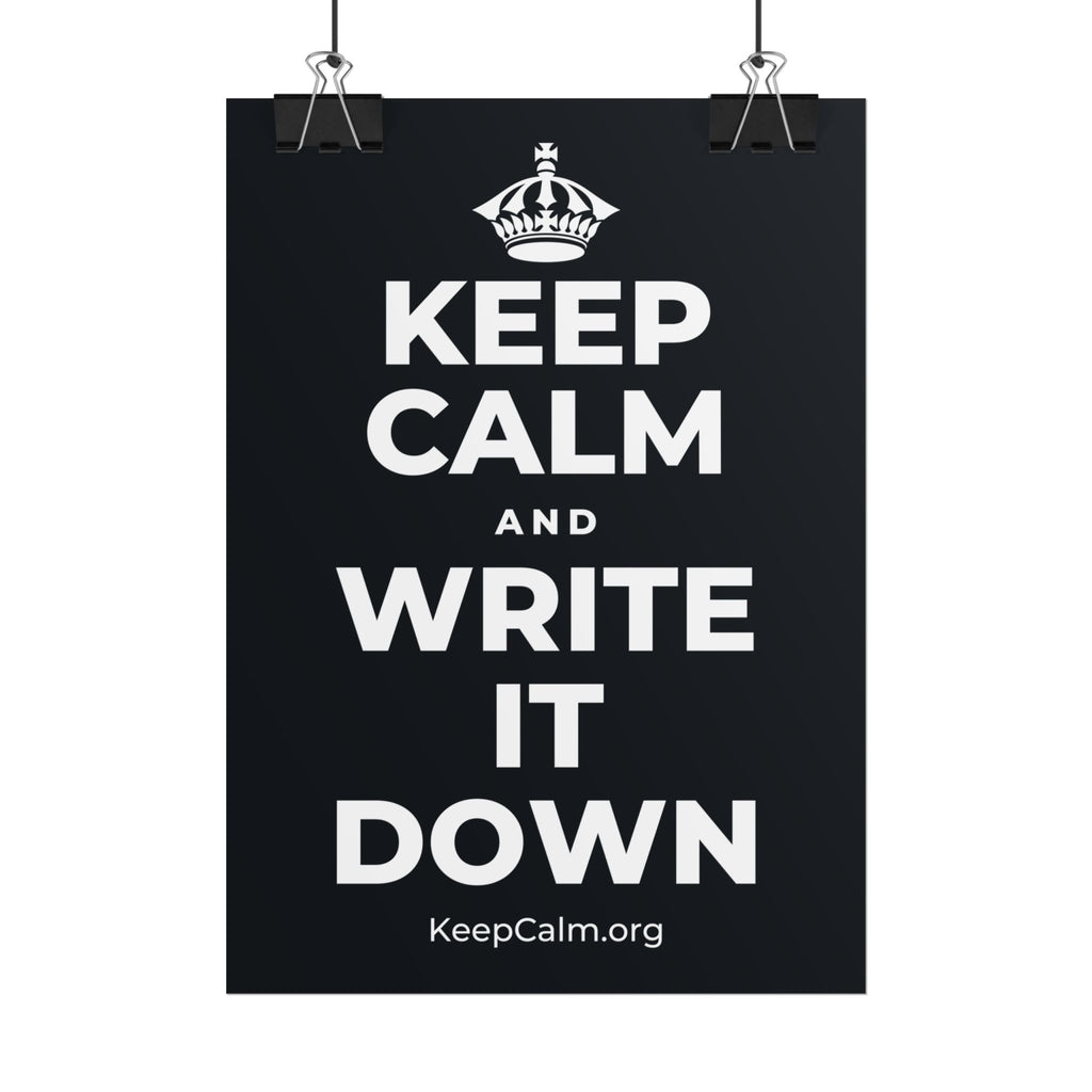 KEEP CALM AND WRITE IT DOWN Poster (Dark)