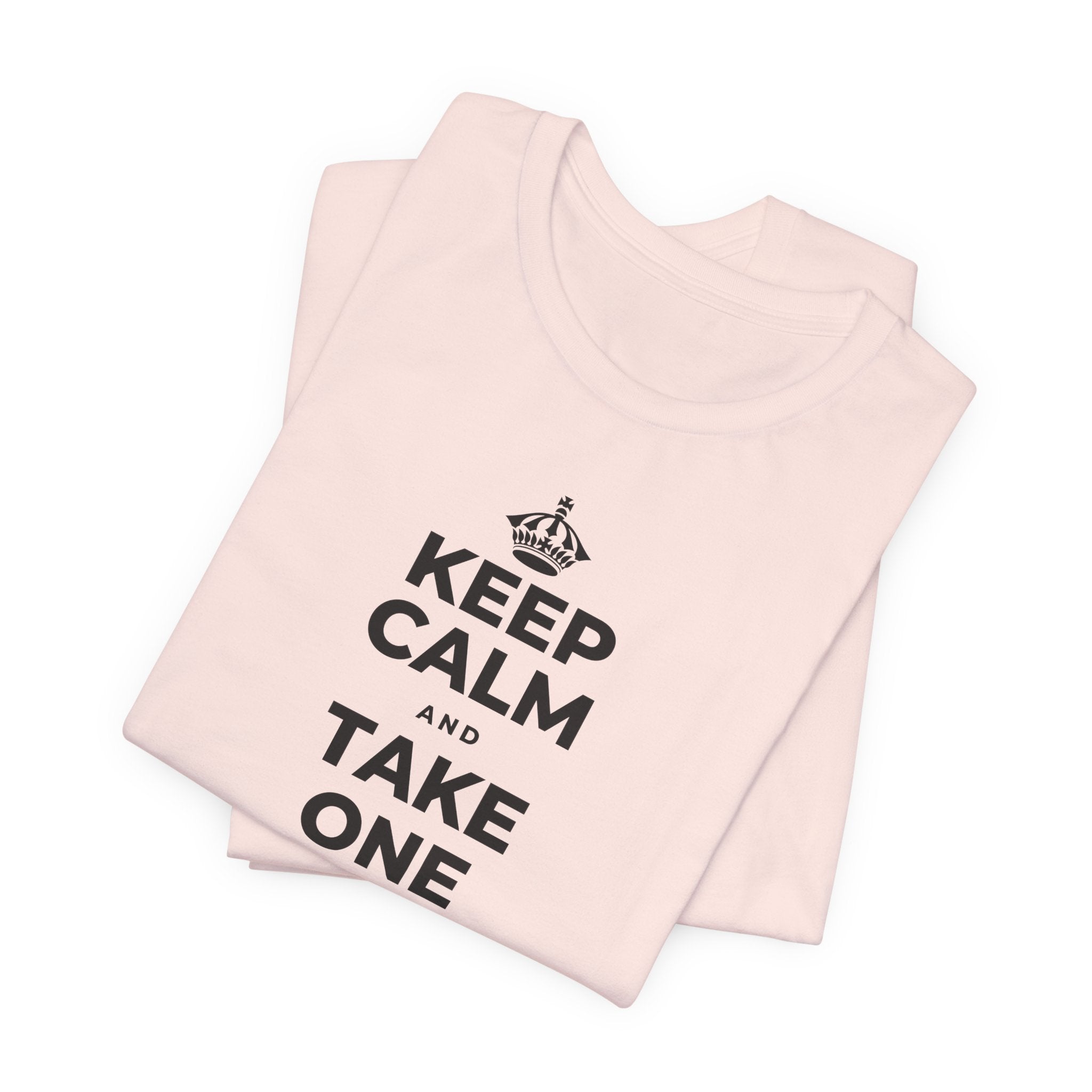 KEEP CALM AND TAKE ONE GOOD DAY AT A TIME T-Shirt (Soft Cream–Heather Mauve)