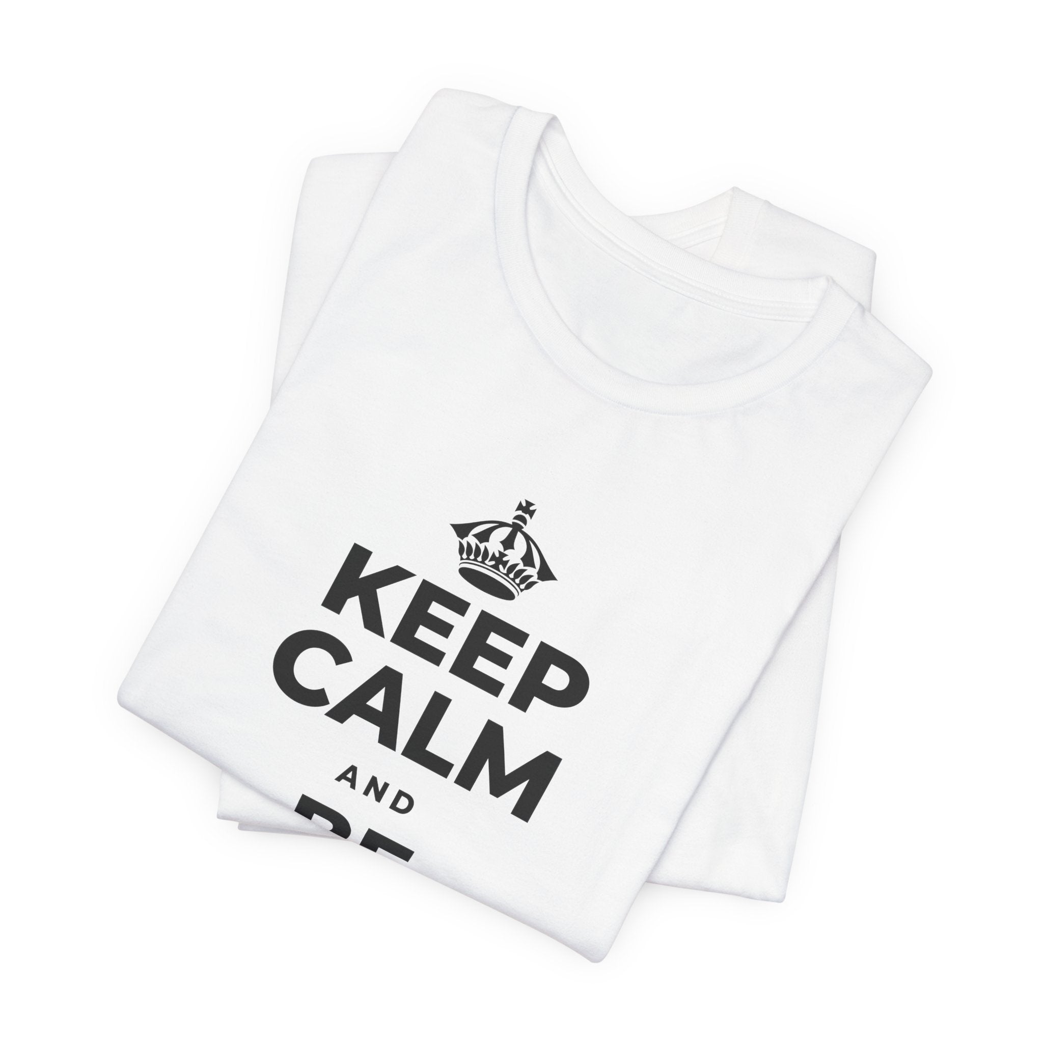 KEEP CALM AND BE STRONG LIKE A 🦕 T-Shirt (White–Asphalt)