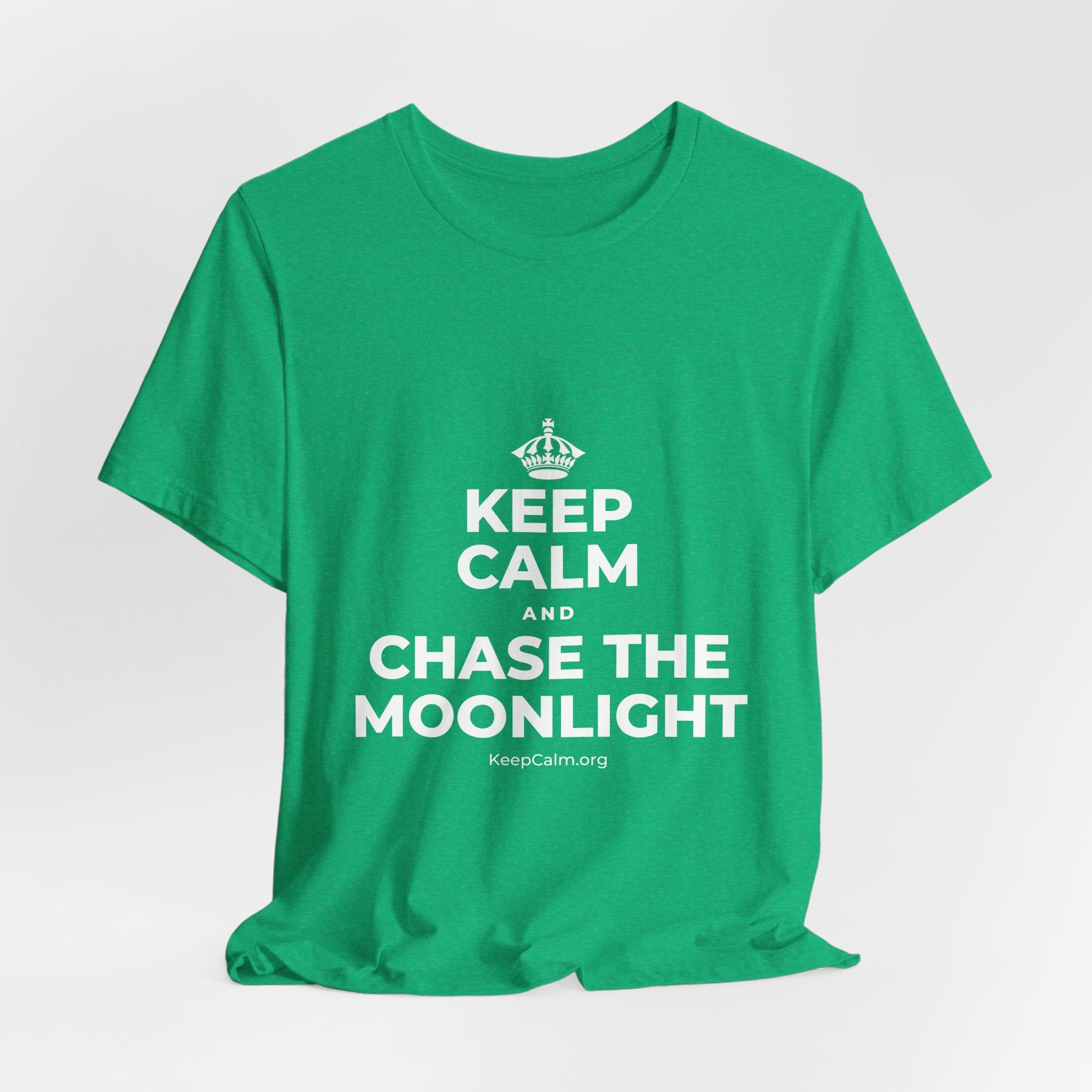 KEEP CALM AND CHASE THE MOONLIGHT T-Shirt (Baby Blue–Silver)