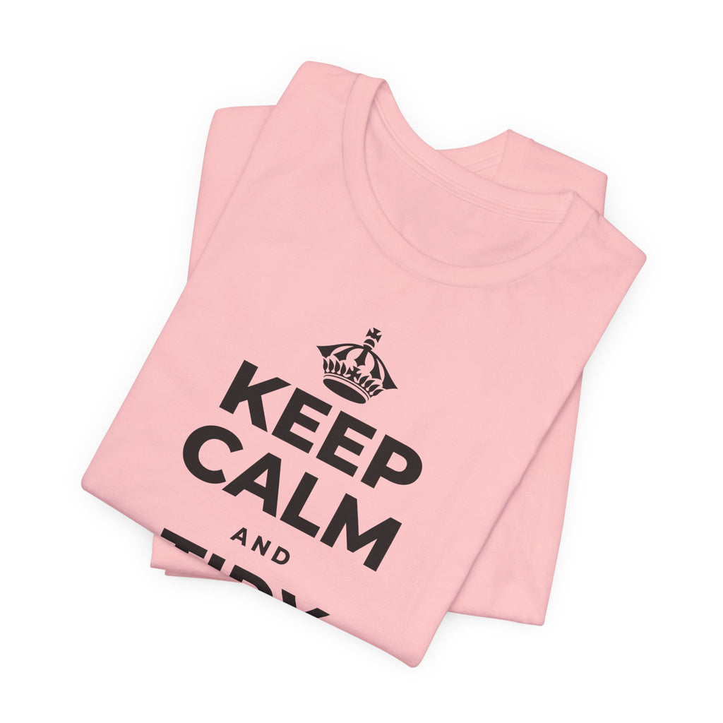 KEEP CALM AND TIDY ONE THING T-Shirt (White–Asphalt)