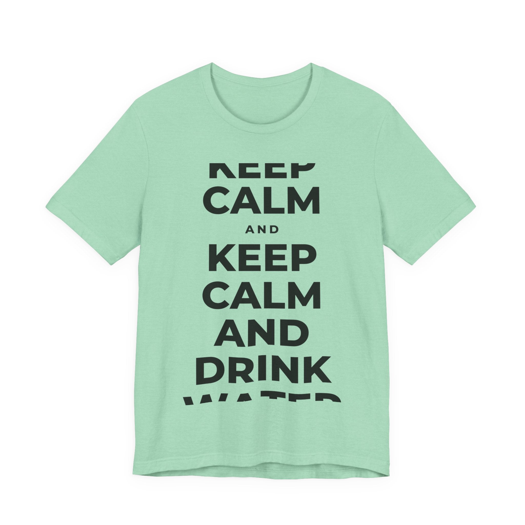 KEEP CALM AND DRINK WATER T-Shirt (Baby Blue–Silver)