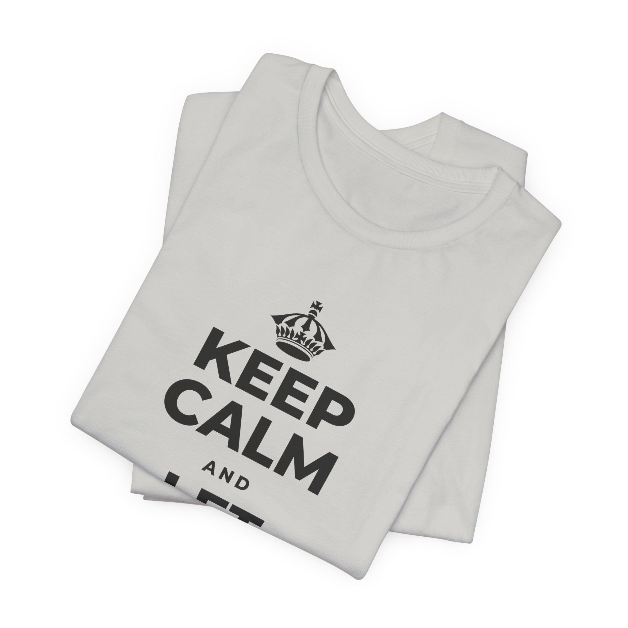 KEEP CALM AND LET PEOPLE IN T-Shirt (Baby Blue–Silver)