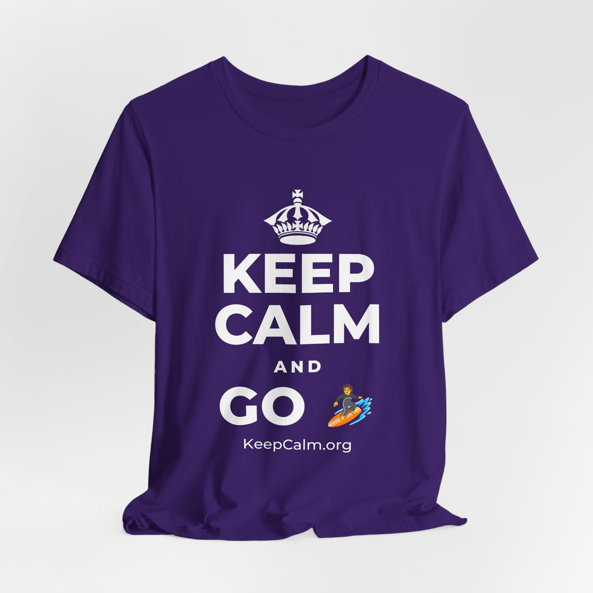 KEEP CALM AND GO 🏄 T-Shirt (Soft Cream–Heather Mauve)
