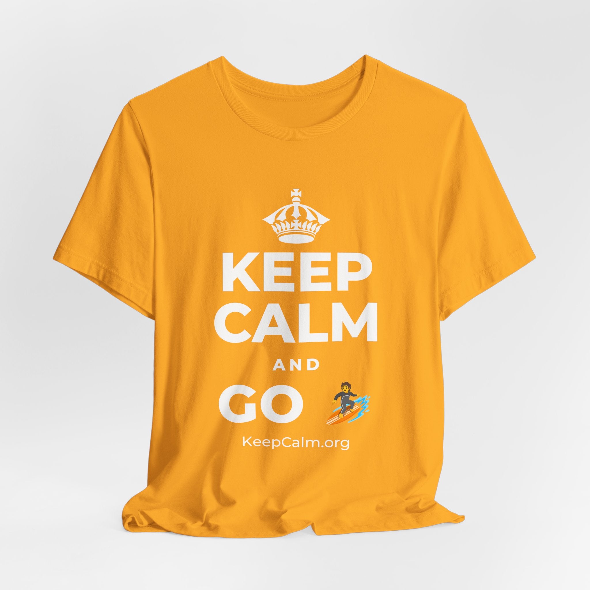 KEEP CALM AND GO 🏄 T-Shirt (Baby Blue–Silver)