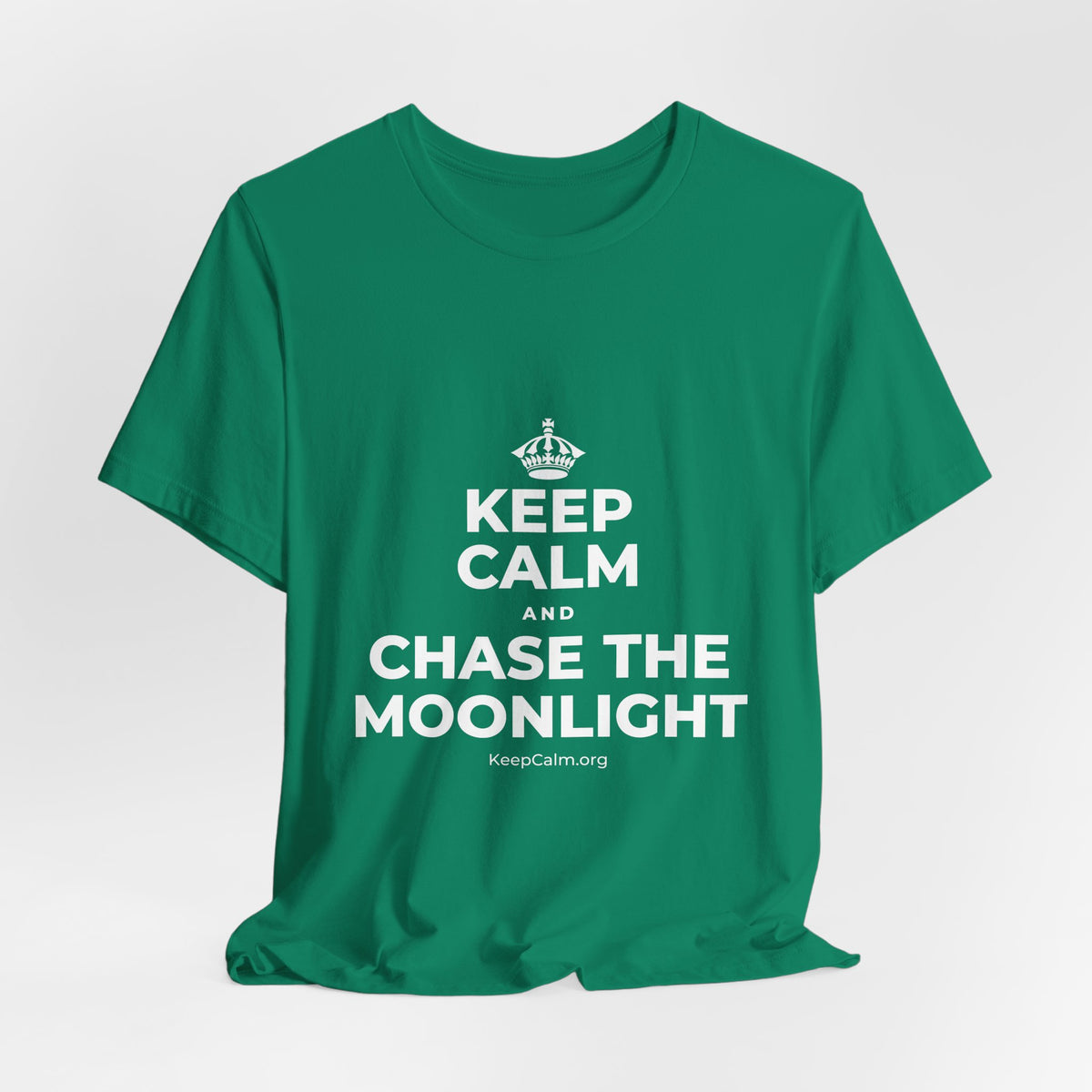 KEEP CALM AND CHASE THE MOONLIGHT T-Shirt (White–Asphalt)
