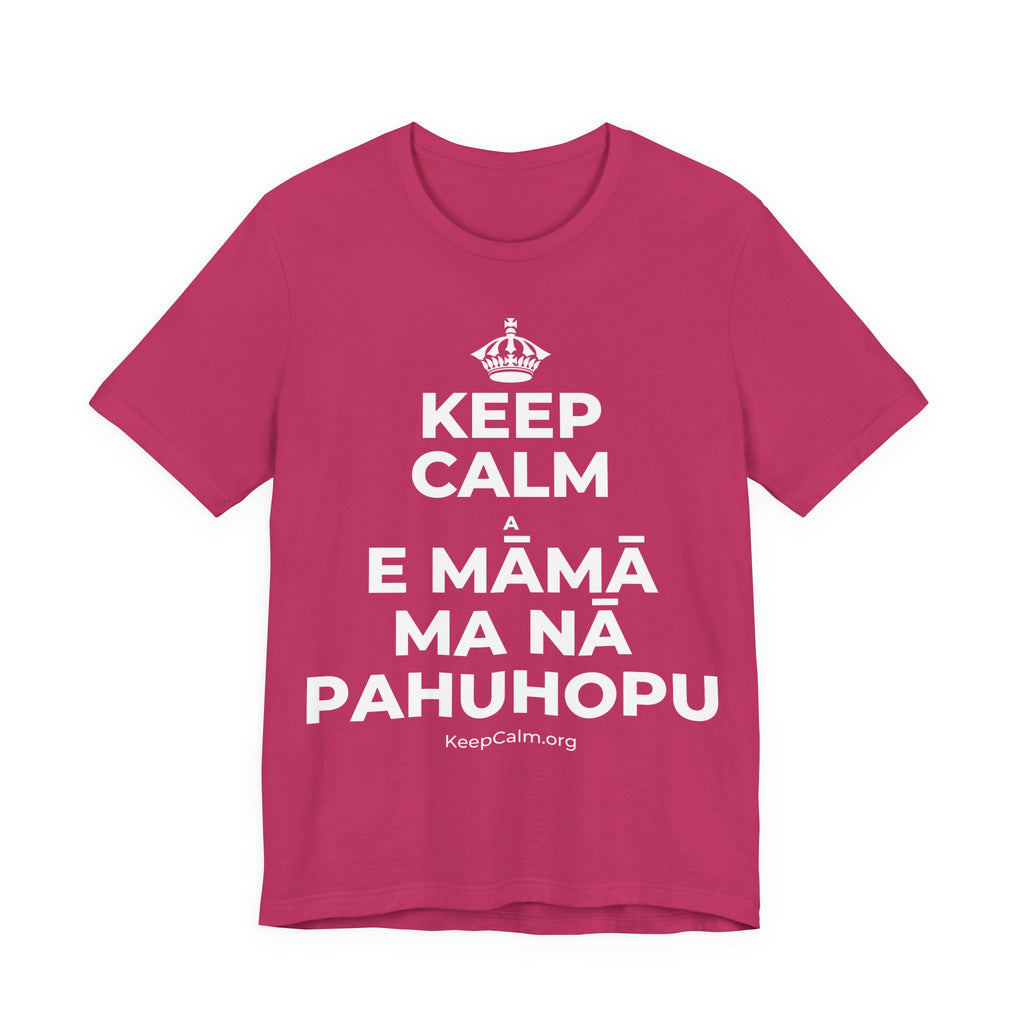 KEEP CALM A E MĀMĀ MA NĀ PAHUHOPU T-Shirt (Baby Blue–Silver)
