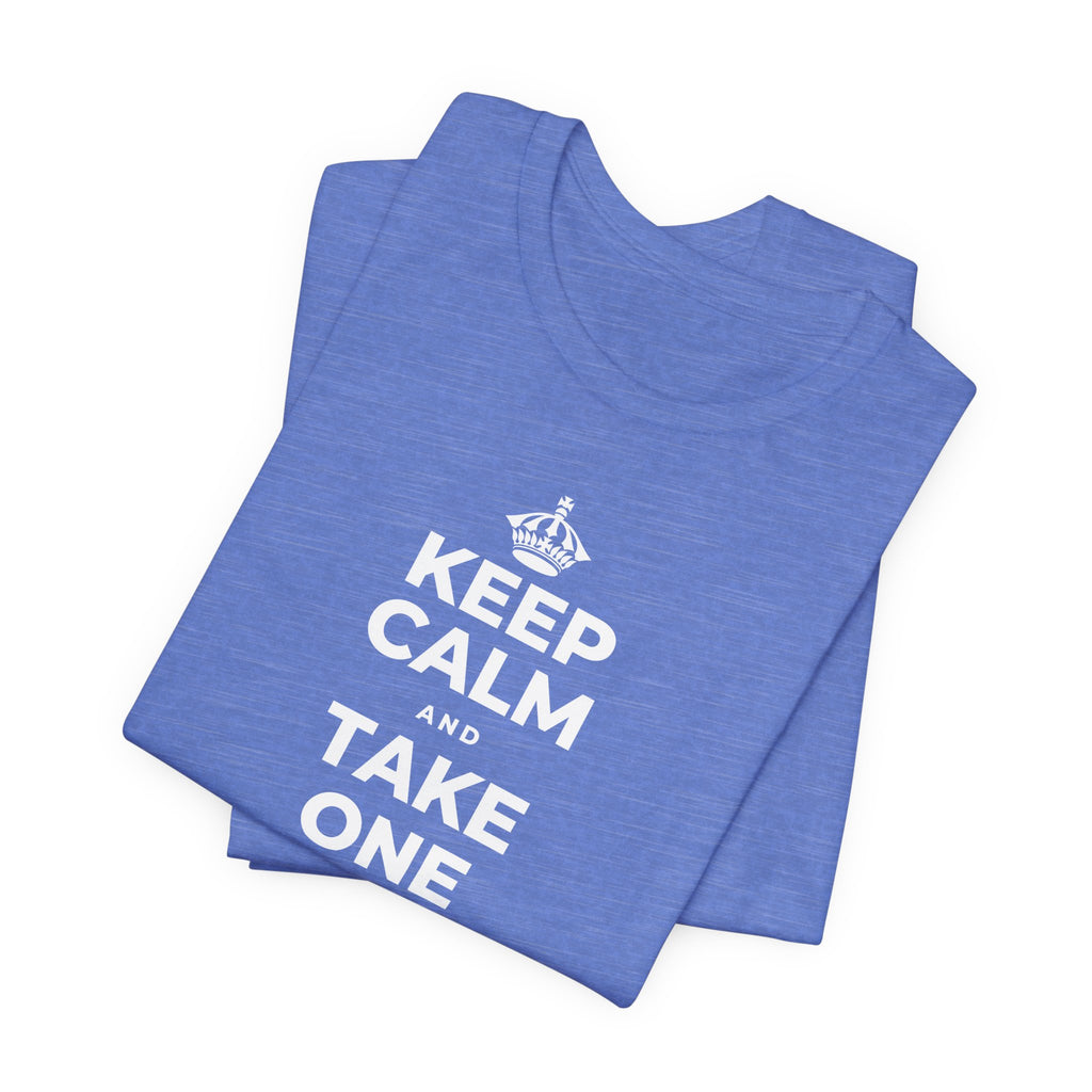 KEEP CALM AND TAKE ONE GOOD DAY AT A TIME T-Shirt (Soft Cream–Heather Mauve)