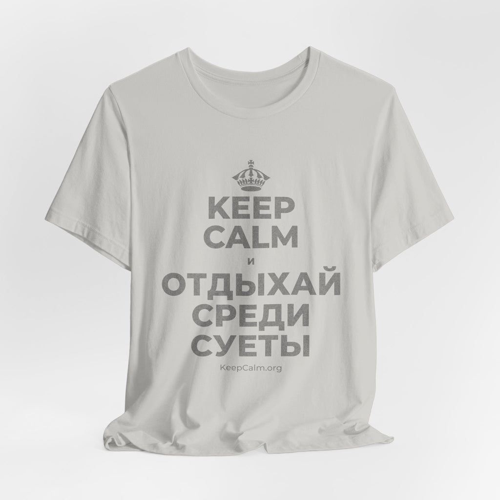 KEEP CALM И ОТДЫХАЙ СРЕДИ СУЕТЫ T-Shirt (Baby Blue–Silver)