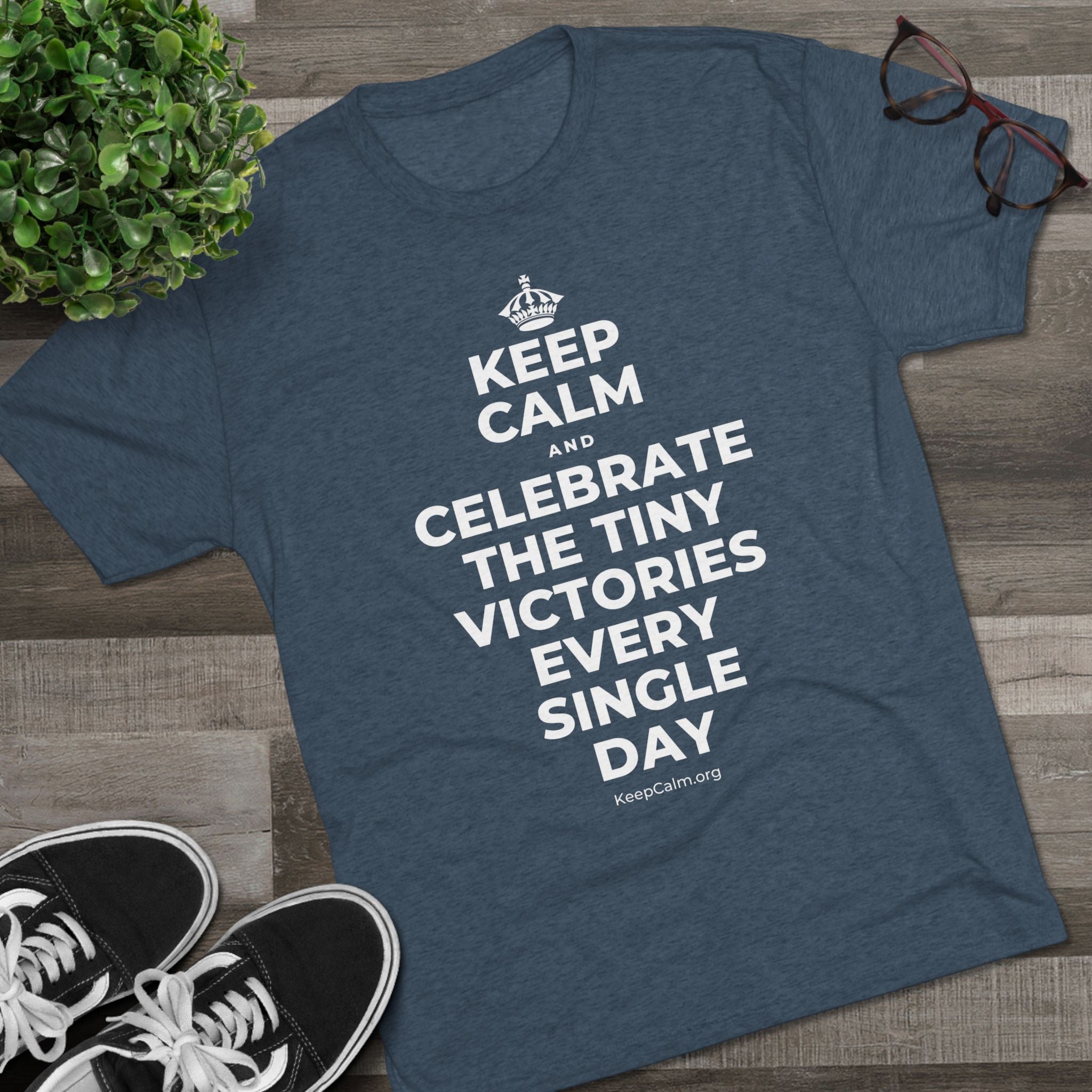 KEEP CALM AND CELEBRATE THE TINY VICTORIES EVERY SINGLE DAY Tri-Blend Tee