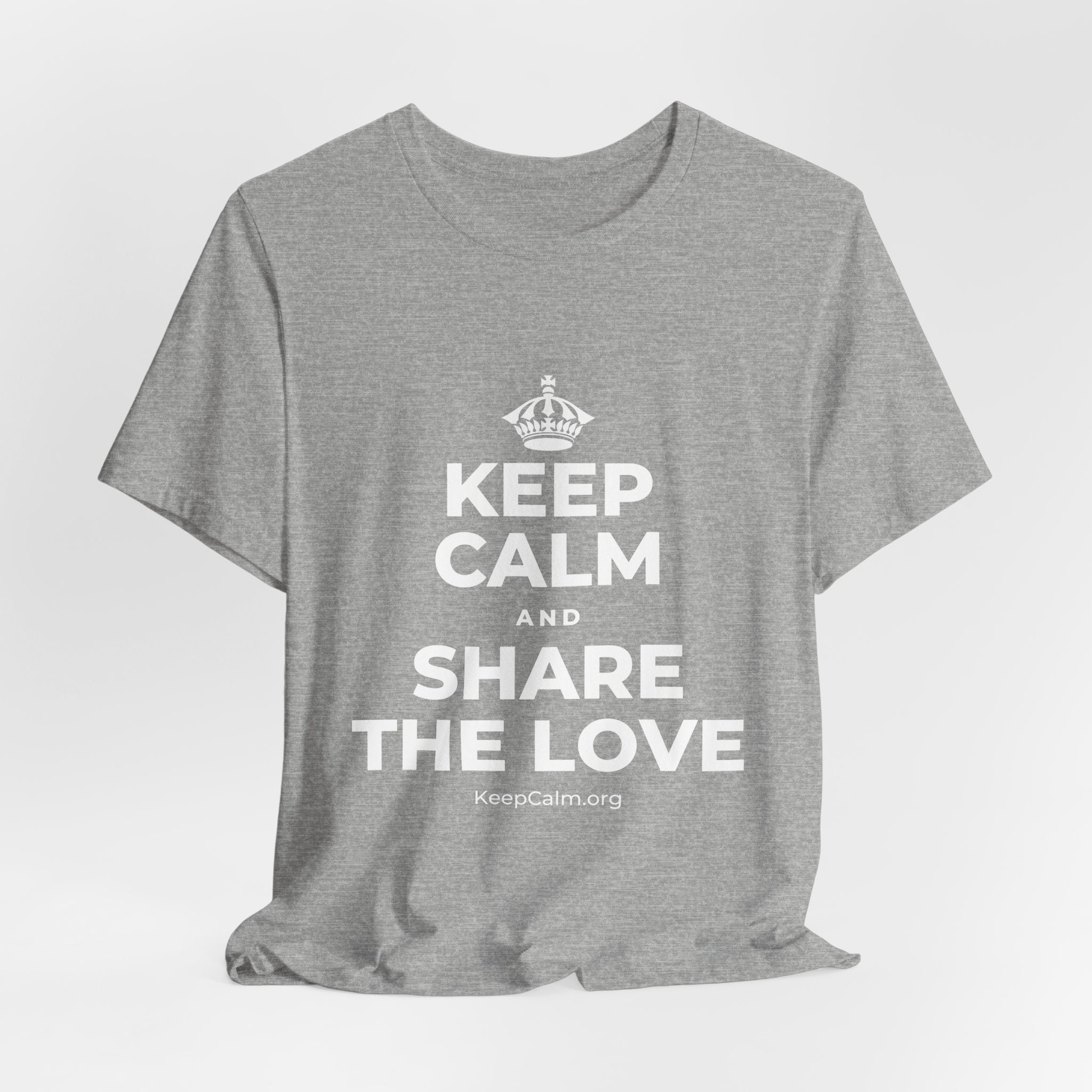 KEEP CALM AND SHARE THE LOVE T-Shirt (White–Asphalt)