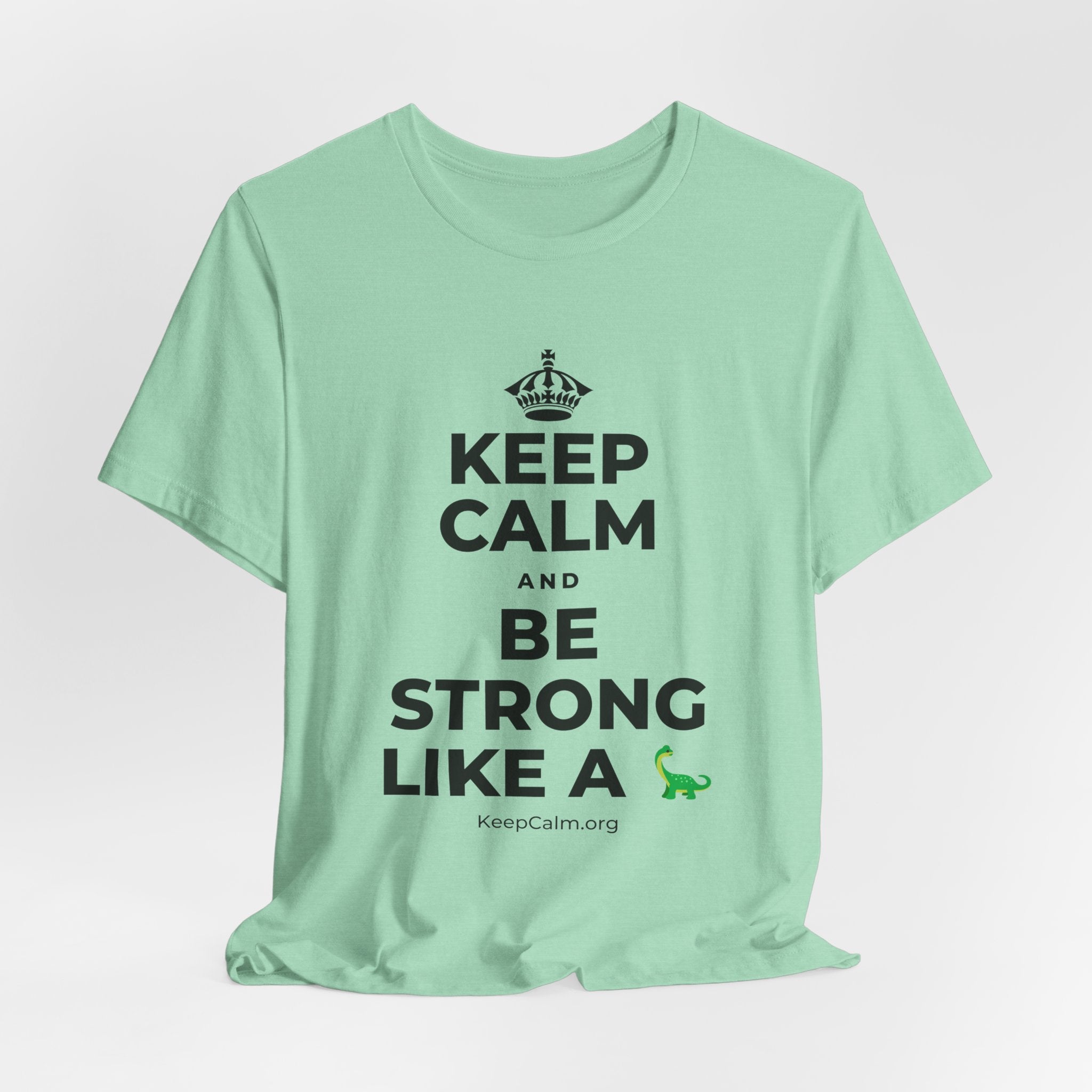 KEEP CALM AND BE STRONG LIKE A 🦕 T-Shirt (Baby Blue–Silver)