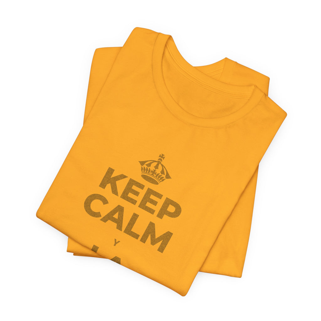 KEEP CALM Y LA FRENTE EN ALTO T-Shirt (Baby Blue–Silver)