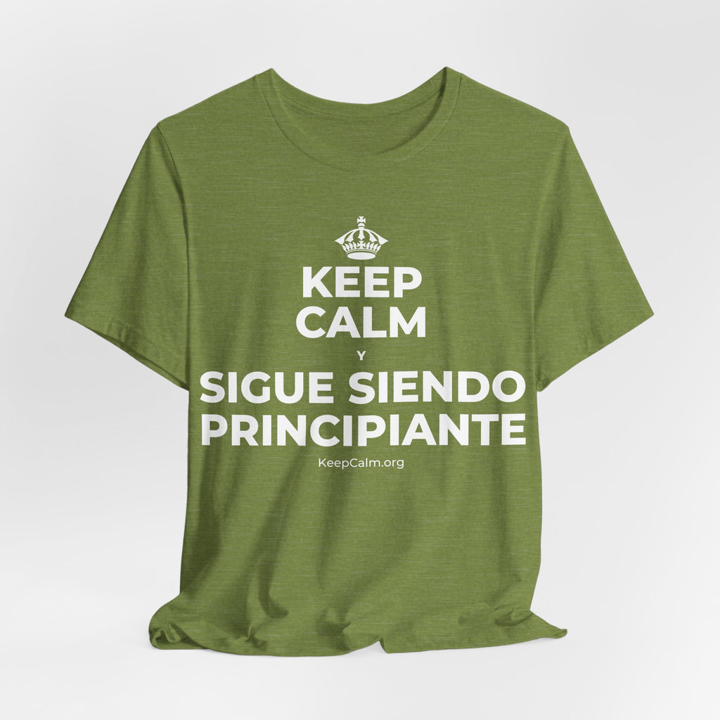 KEEP CALM Y SIGUE SIENDO PRINCIPIANTE T-Shirt (Baby Blue–Silver)