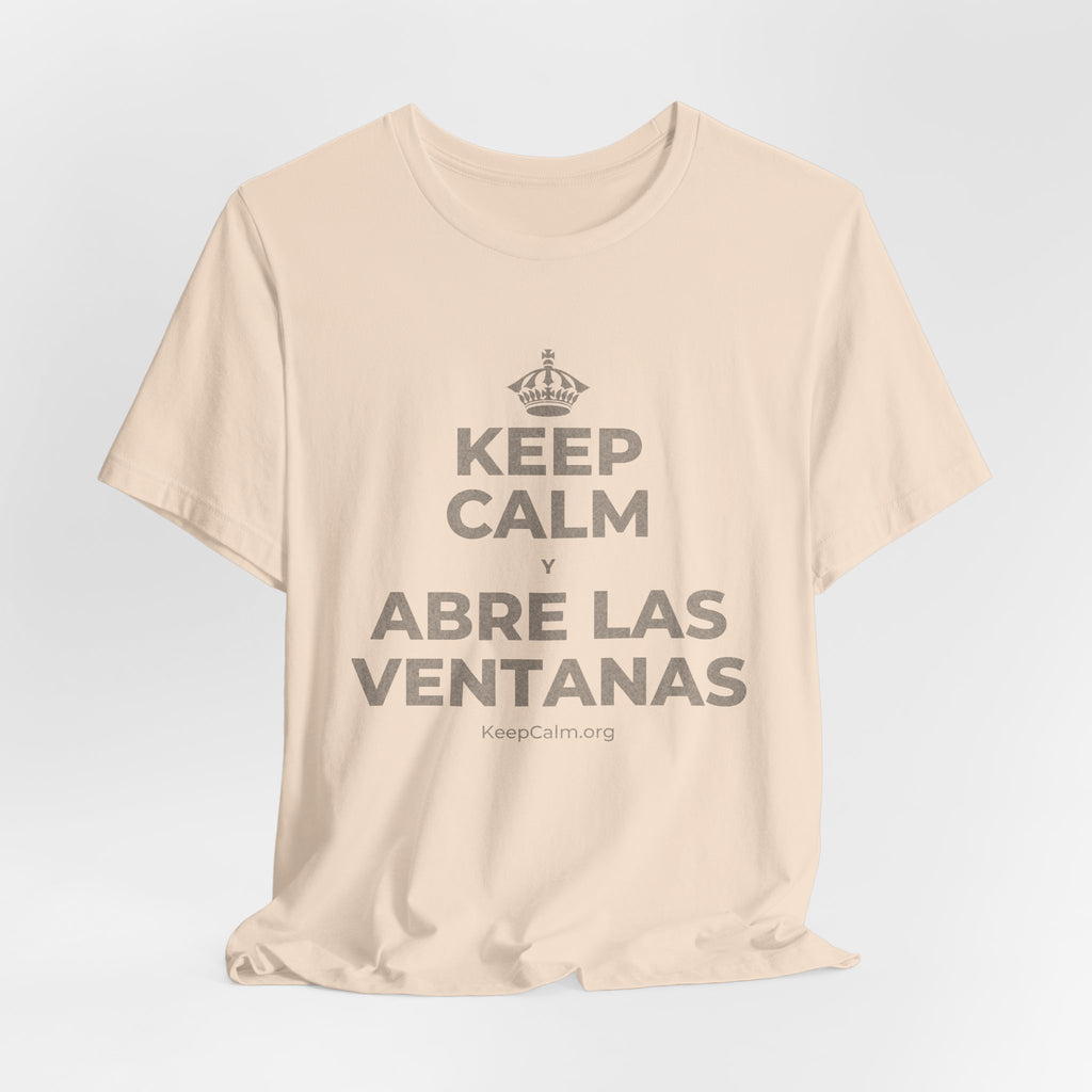 KEEP CALM Y ABRE LAS VENTANAS T-Shirt (Soft Cream–Heather Mauve)