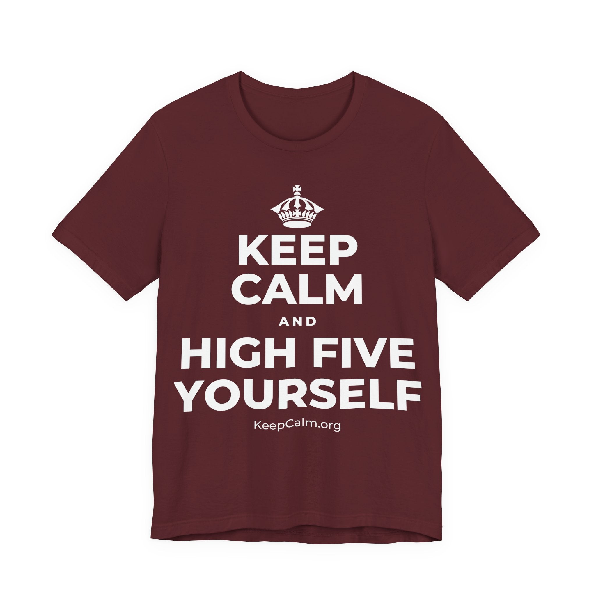KEEP CALM AND HIGH FIVE YOURSELF T-Shirt (Baby Blue–Silver)